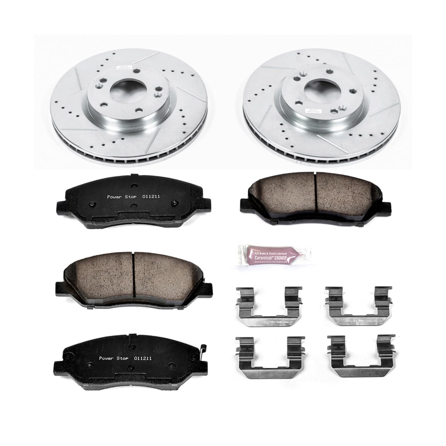 Power Stop K4665 Z23 Carbon Fiber Brake Pads with Drilled & Slotted Brake Rotors Kit For Hyundai Santa Fe 2007-2009 [Model Specific]