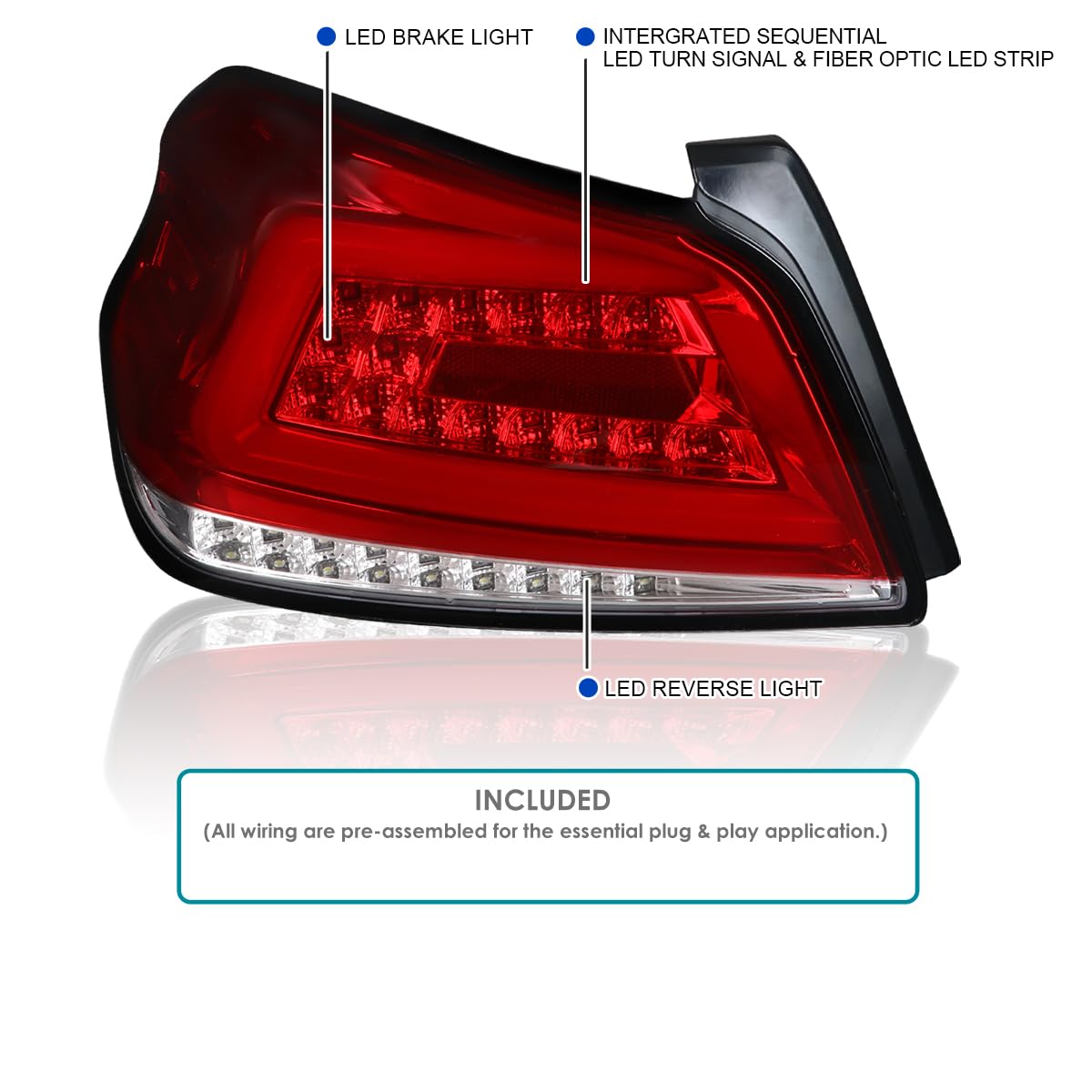 LED Tail Lights SPEC-D TUNING w/Sequential LED Tube Compatible with 2015-2021 Subaru WRX/WRX STI Left + Right Pair Assembly