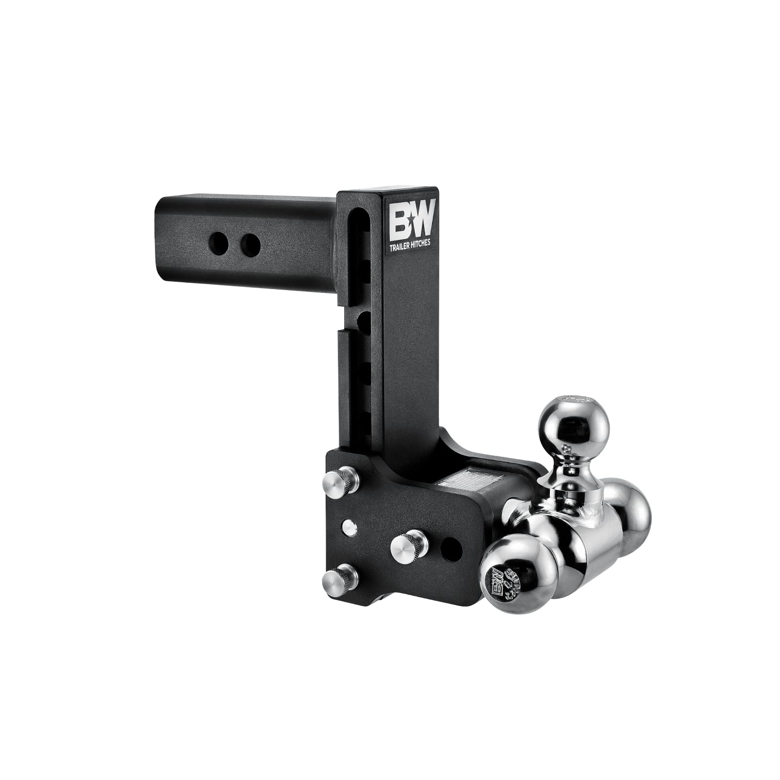 B&W Trailer Hitches Adjustable Tow & Stow Trailer Hitch Ball Mount - Fits 2.5" Receiver, Tri-Ball (1-7/8" x 2" x 2-5/16"), 7" Drop, 18,000 GTW - TS20049B