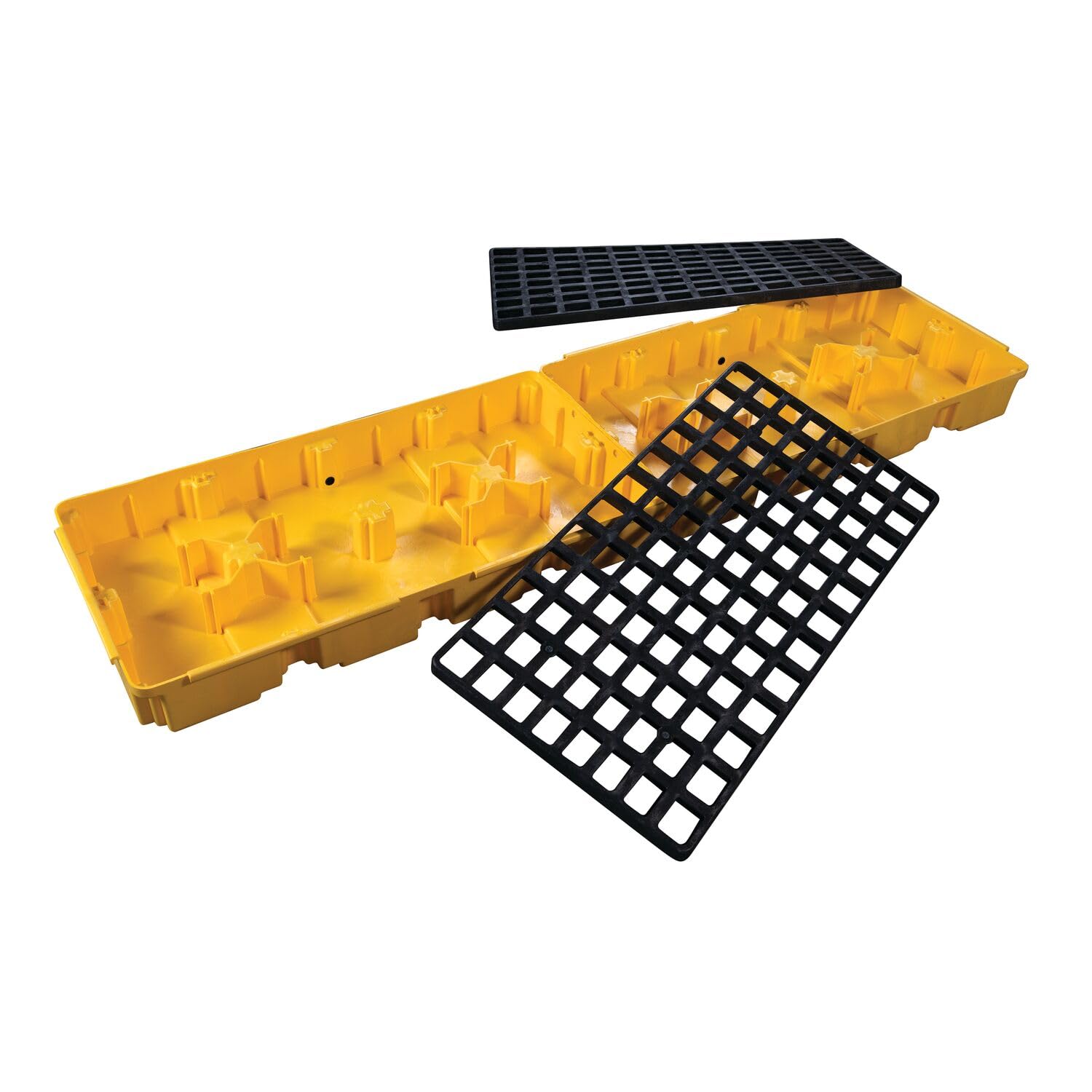 4 Drum Eagle Spill Platform with Drain and Forklift Pockets, 103.5"x26.5"x6.5", 60.5 Gallon Sump, 10,000 lbs. Load Capacity Containment Tray, Made in USA, Yellow, 1647D