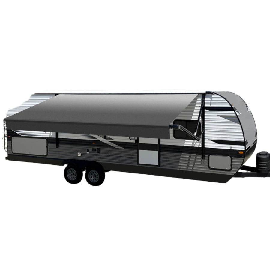 Charcoal Fade Velarium Canopy/Roll Tube 12' - Complete Canopy with 12V LED Light, Sewn Seams, Available Lengths from 10' to 22' - RVs, Tailgating, and Outdoor Events with Reliable Coverage
