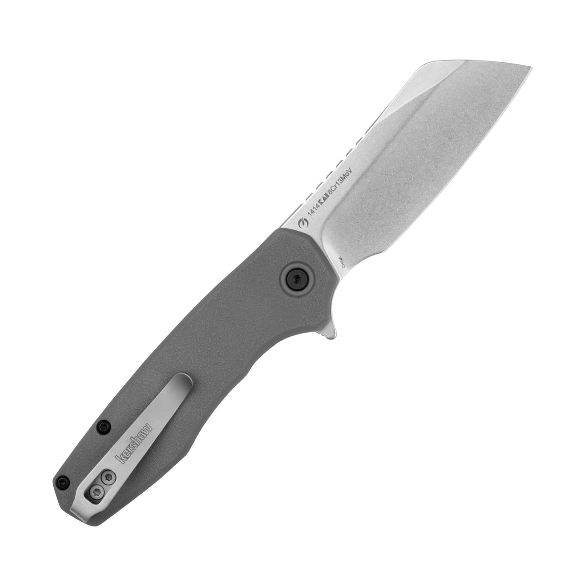 Kershaw Pocket Knife Wharf, Gray Design, 2.8 Inch Stainless Steel Cleaver Plain Edge Blade, EDC with Assisted Opening, Reversible Deep-Carry Pocketclip, Everyday Carry Pocket Knife for Men and Women