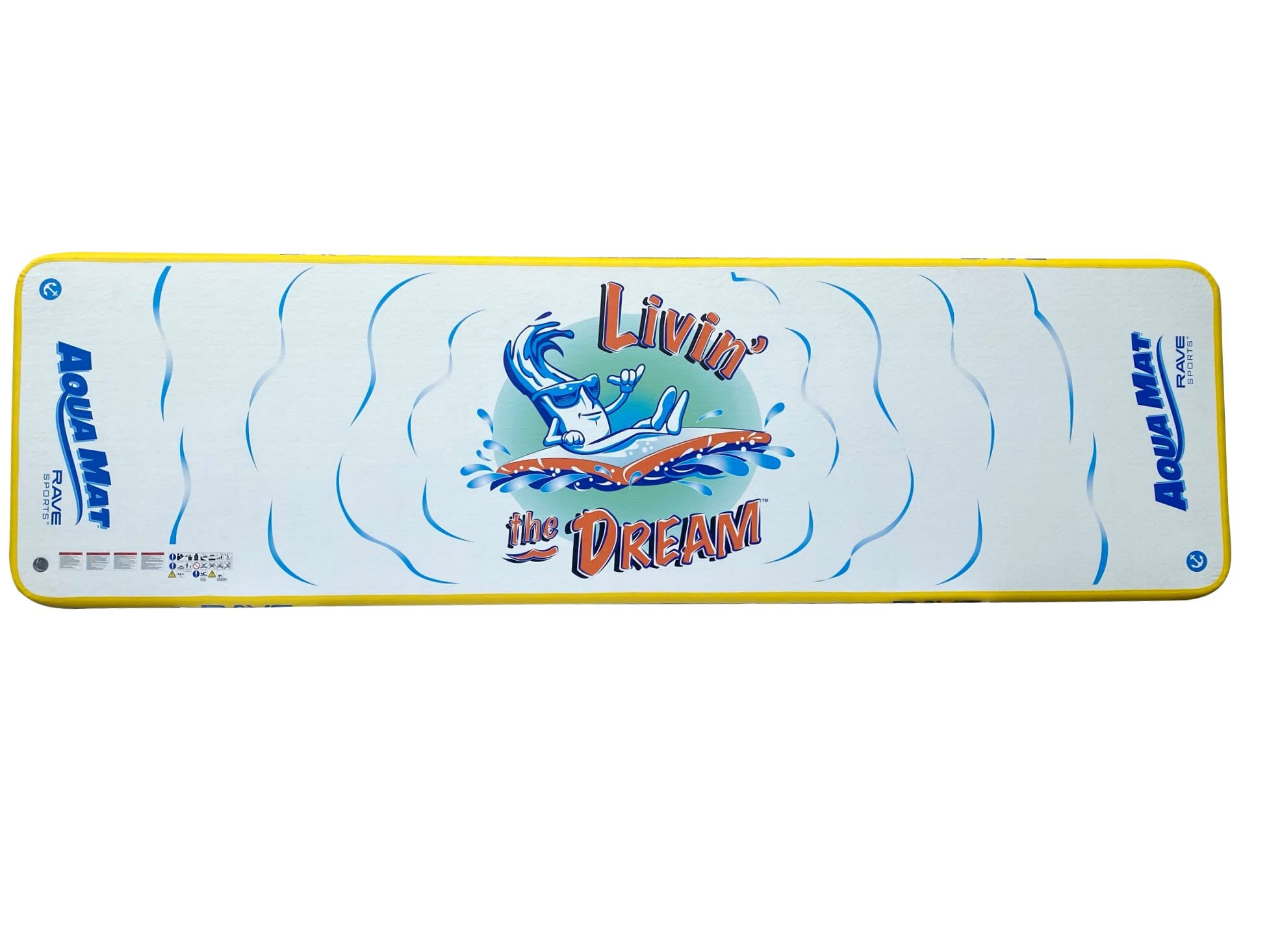 Aqua LTD Rave Sports Inflatable Floating Mat, Platform and Swim Dock with Dropstitch PVC Construction, 18' x 5', Military Grade Durable Materials, Reinforced Drop-Stitch Weave, Supports 1500 lbs