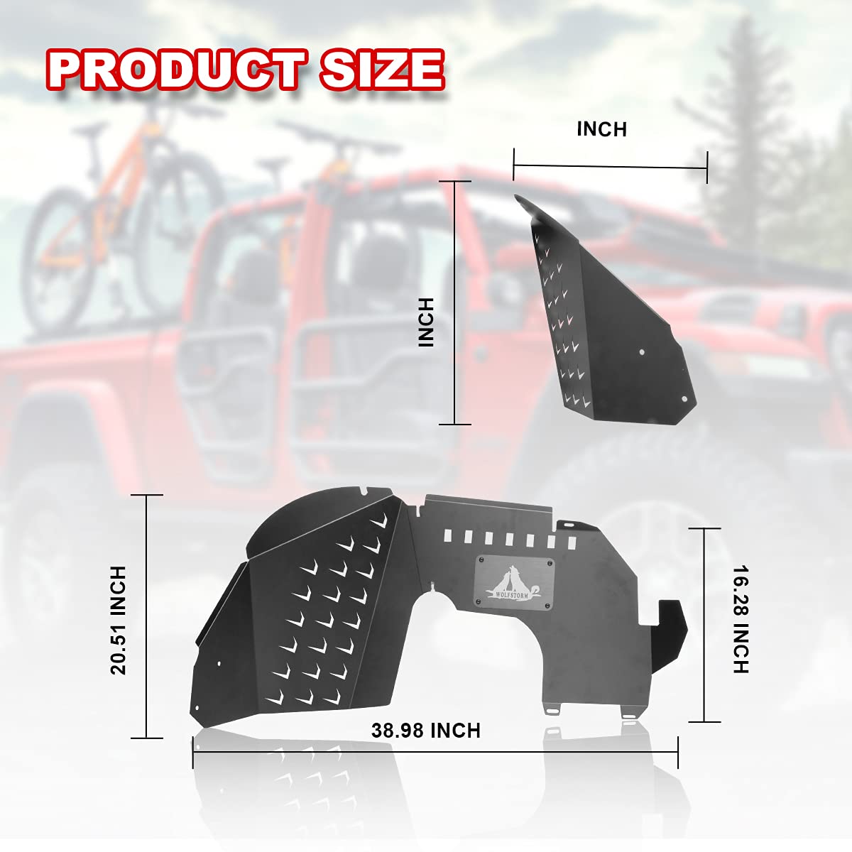WOLFSTORM Inner Fender Liners Front Kit for 2019 2020 2021 2022 2023 Jeep Gladiator, Front Fender Flares Liner for Gladiator 1 Pair, Black Rust Proof Coat, Passenger and Driver Side (Front)