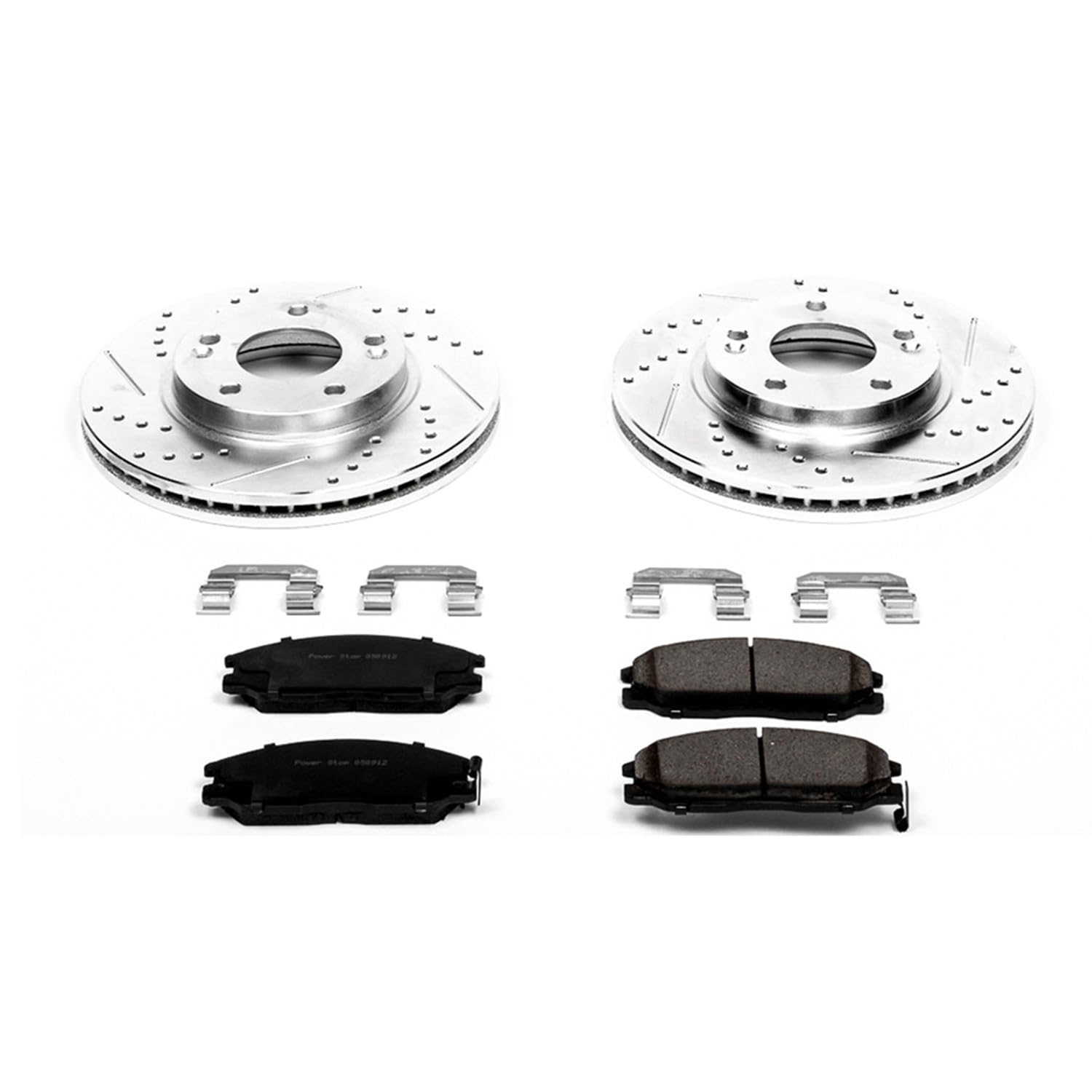 Power Stop K5251 Z23 Carbon Fiber Brake Pads Front with Drilled & Slotted Brake Rotors Kit For Hyundai Santa Fe 2001-2004 [Model Specific]