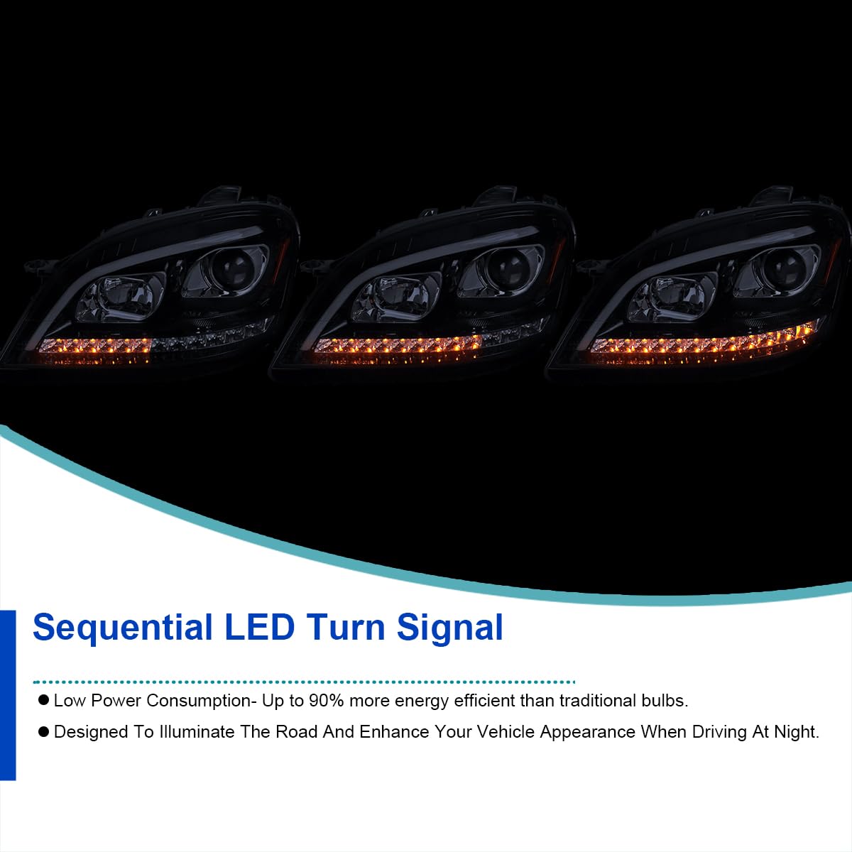 Smoke Projector Headlights SPEC-D TUNING w/LED Sequential Signal Compatible with 2006-2008 Mercedes Benz W164 ML350 ML500 ML-Class, Left + Right Pair Headlamps Assembly