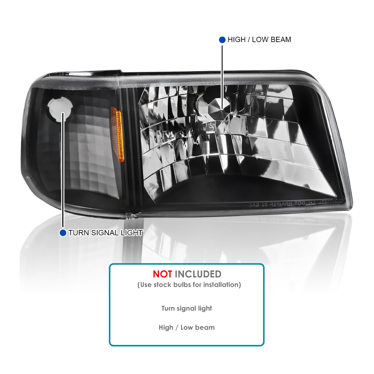 Black Housing SPEC-D TUNING Clear Lens 1PC Headlights + Corner Lights Compatible with 1993-1997 Ford Ranger L+R Pair Head Light Lamp Assembly