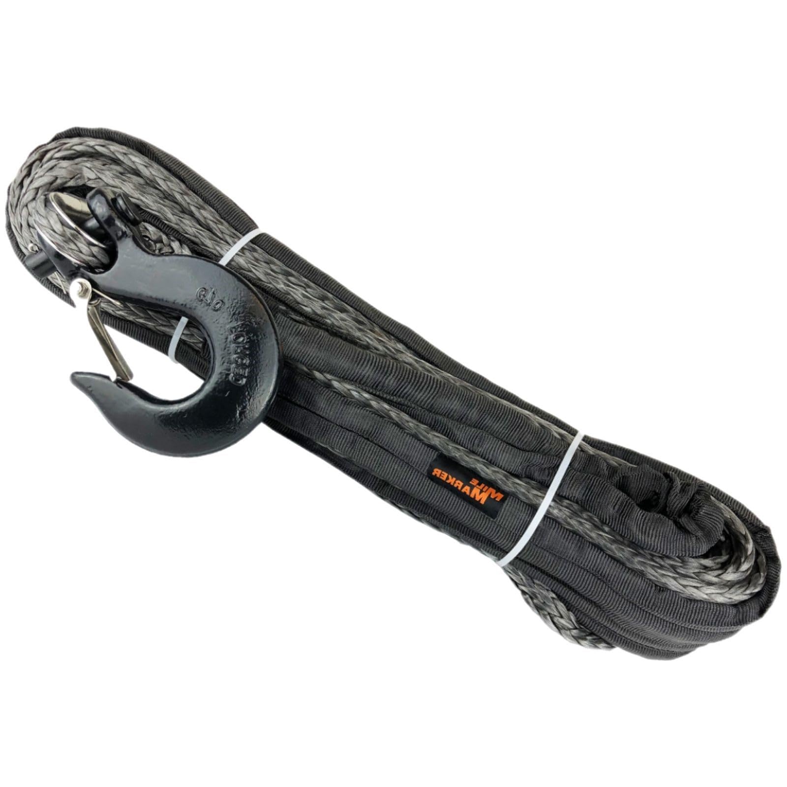 Single 19-52516-100C Mile Marker Black & Grey 5/16" x 50' Synthetic Rope Truck Assembly with Removable Hook for 8,000 lbs. - Breaking Force of 15,000 lbs.