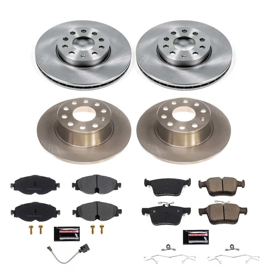 Power Stop KOE8365 Front and Rear Brake Kit-OE Brake Rotors & Ceramic Brake Pads and 1 Front Sensor Wire For Volkswagen Jetta 2019-2022 [Model Specific]