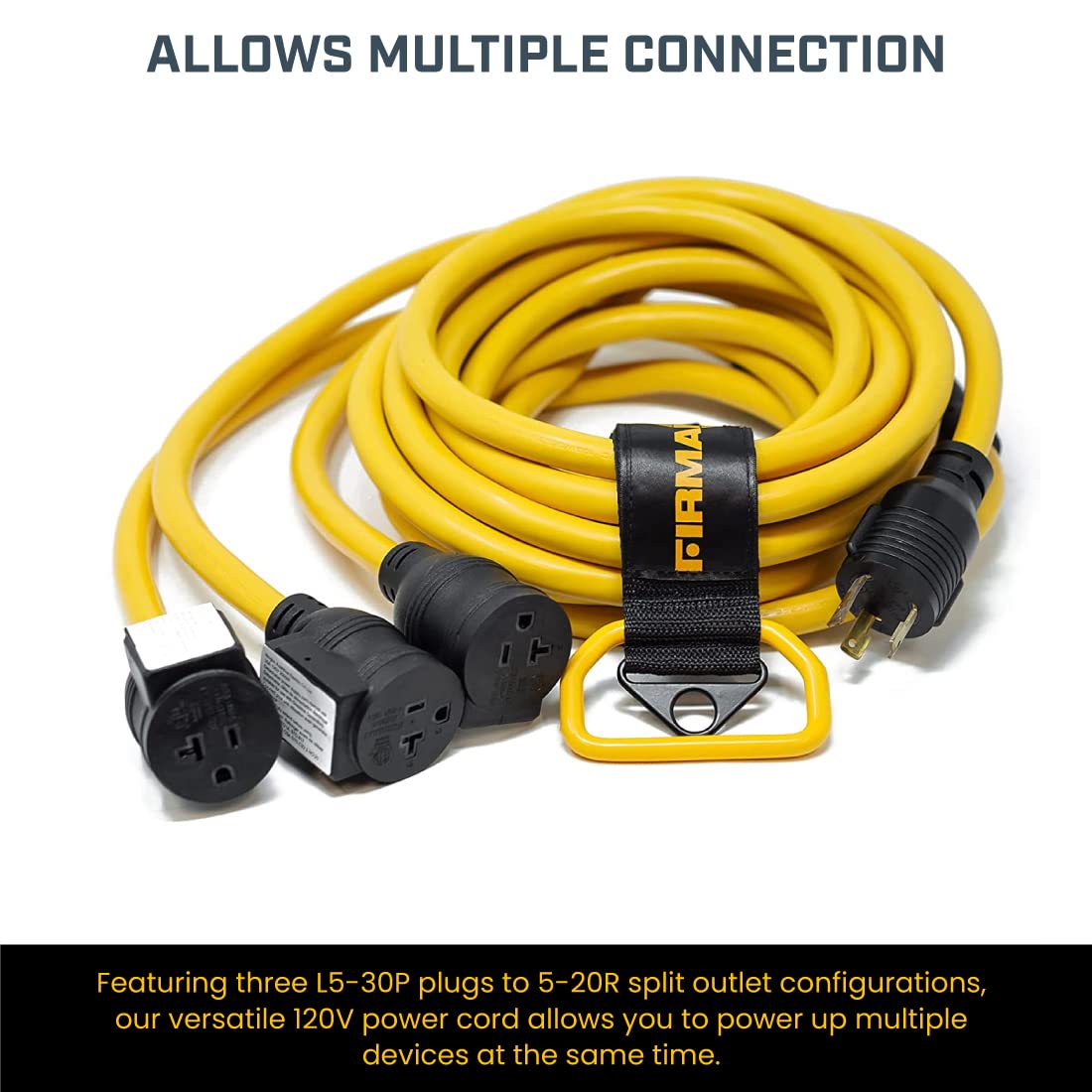 30 Amp Firman Generator Power Cord (L5-30P to 3x5-20R), Black