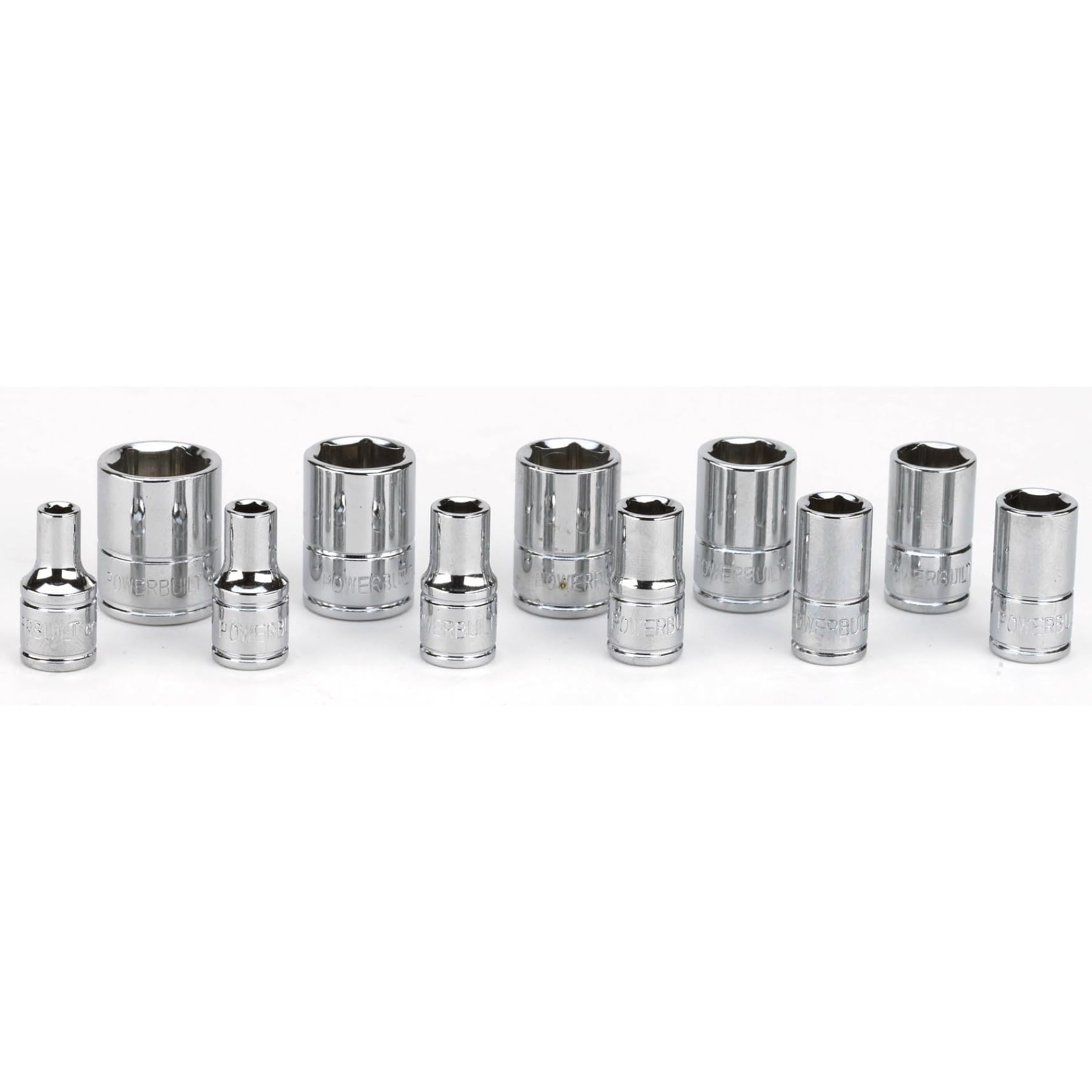 11 Piece Powerbuilt Metric Shallow Socket Set, 1/4-Inch Drive, 6 Point, Dual Grease Rings, Size Markings - 640498, Silver