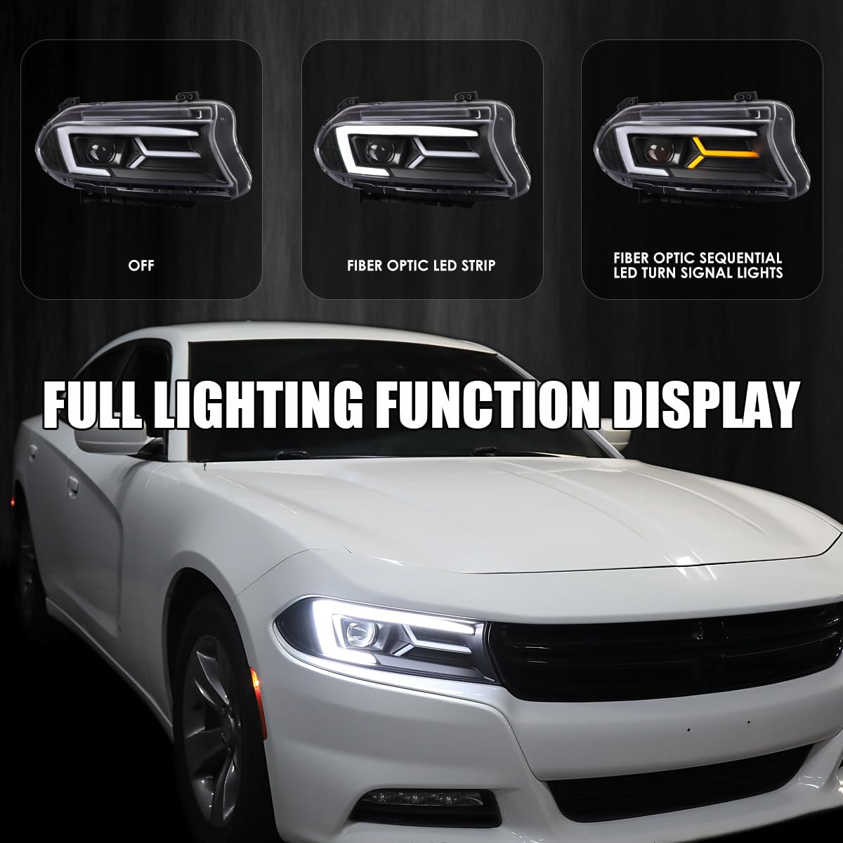 Black LED Projector Headlights w/Sequential Turn Signal SPEC-D TUNING Compatible with 2015-2023 Dodge Charger with factory halogen headlights