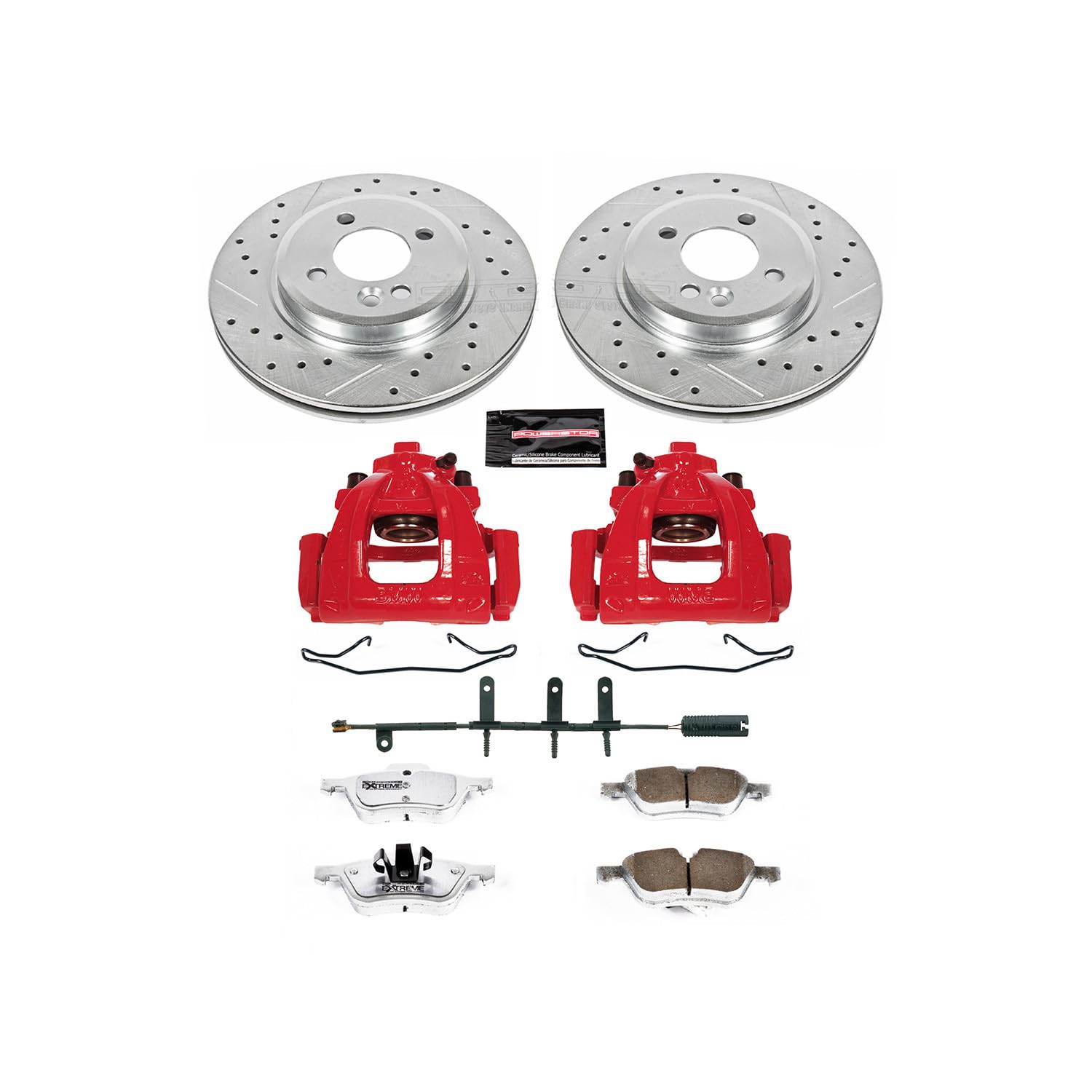 Power Stop Front KC5724-26 Z26 Street Warrior Brake Kit Mini Cooper and 1 Front Sensor Wire For Mini Cooper 2002-2006 [Model Specific]