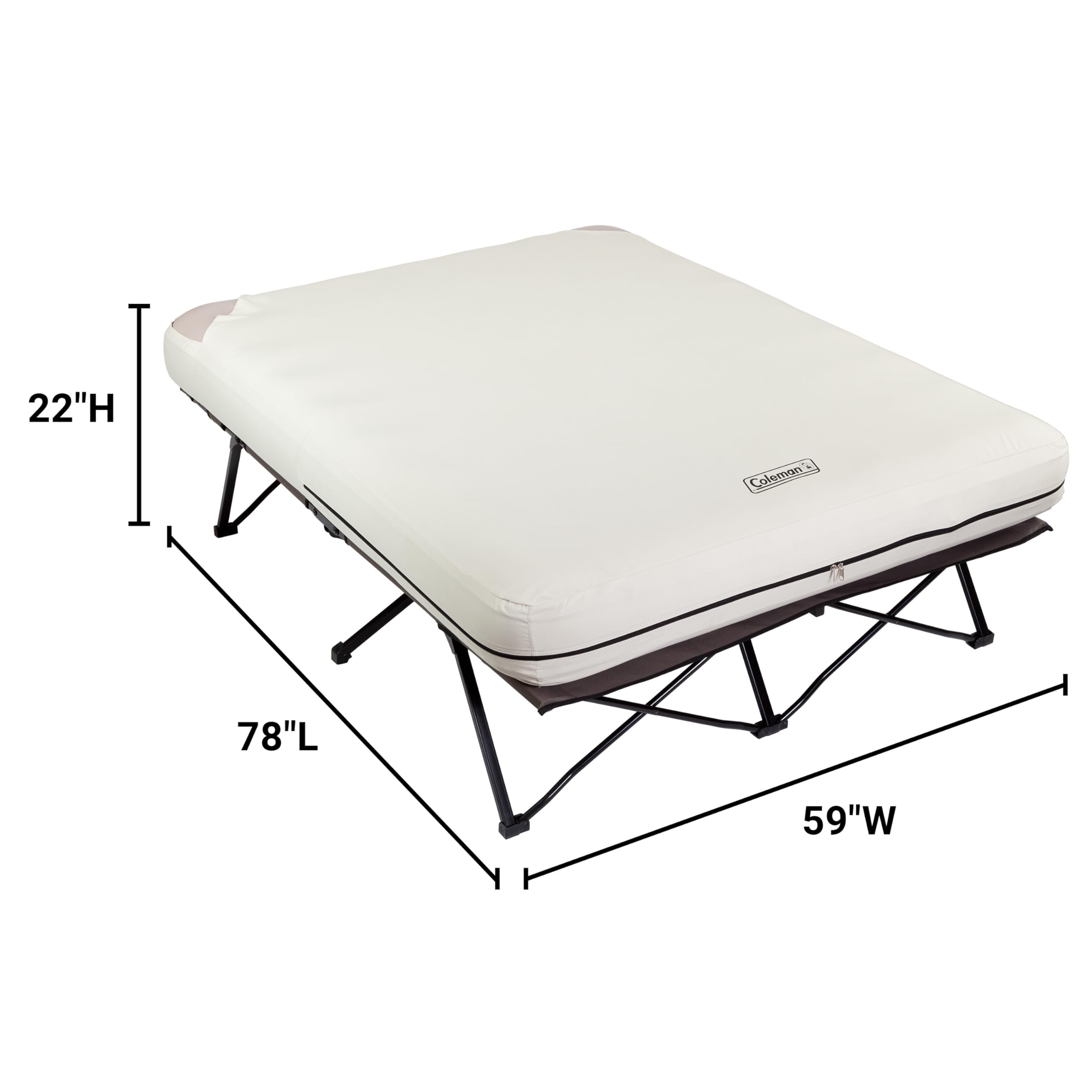 Queen-Size Coleman Airbed Cot Combination, Folding Air Mattress with Steel Frame & Side Table, Battery Pump Included, Great for Camping, Lounging, Elevated Sleeping, Guests, & More