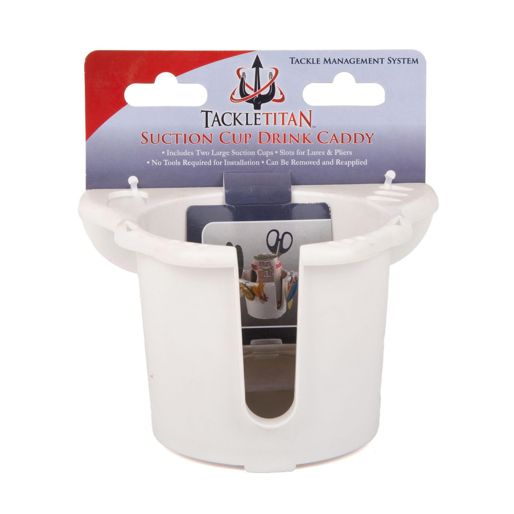 T-H Marine Tackle Single Drink Holder Titan – White – Suction Cup Mount – No-Tool Install – Removable Boat Beverage Holder with Built-in Lure and Pliers Slots – Compact and Portable