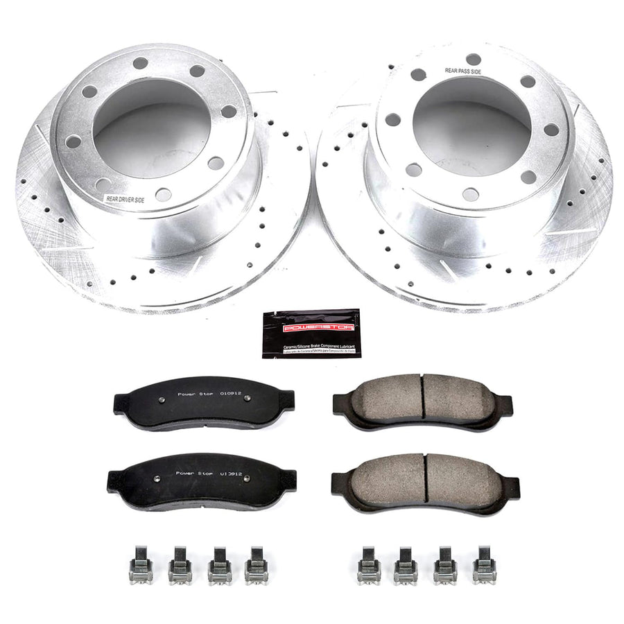 Power Stop K1799 Rear Brake Pads Z23 Carbon Fiber with Drilled & Slotted Brake Rotors Kit For Ford F - 250 Super Duty 2005-2007 Ford F - 350 Super Duty 2005-2007 [Vehicle Specific]