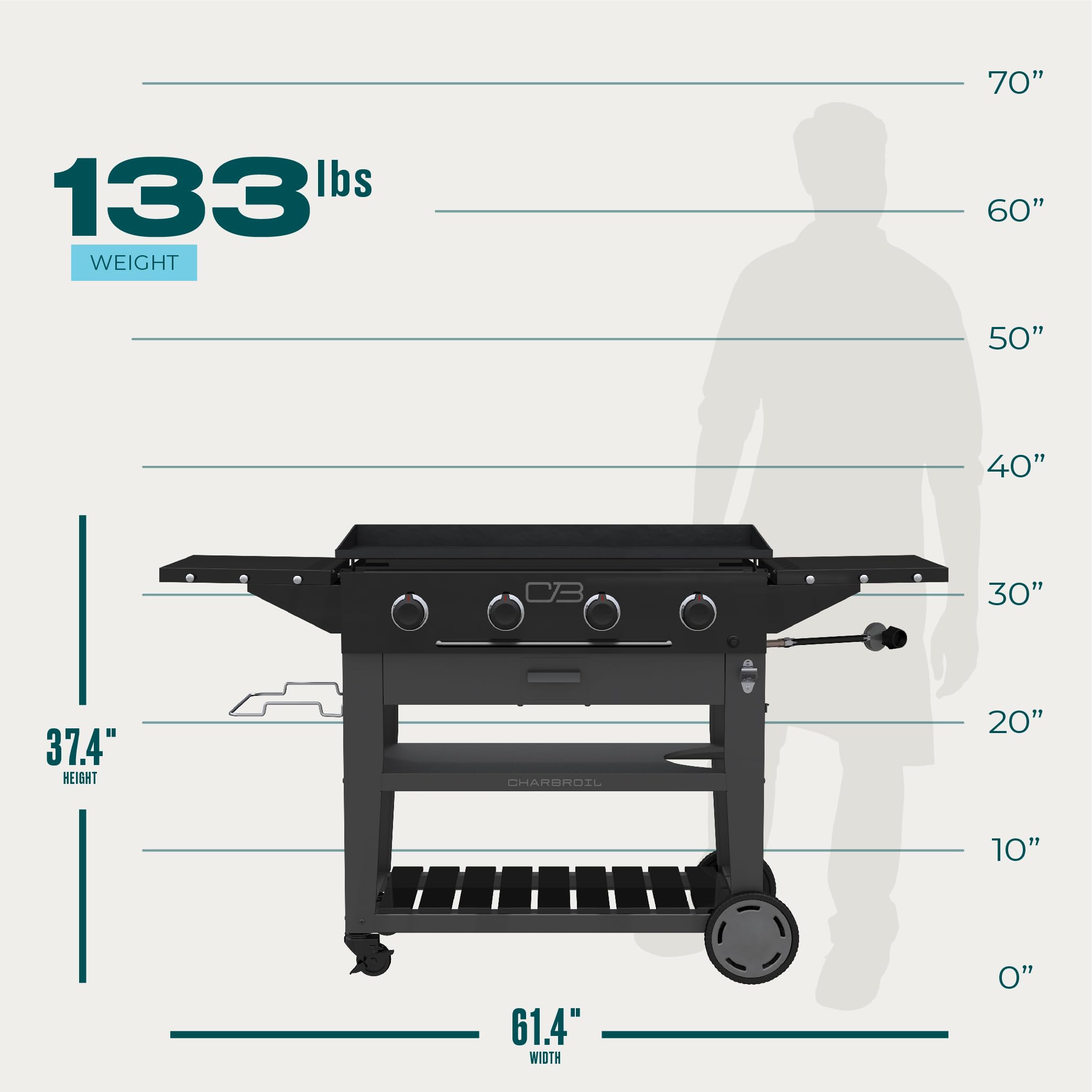 36" Charbroil® Performance Series™ Propane Gas Griddle with Cart 4 Burner Flat Top Grill, Black 463259124