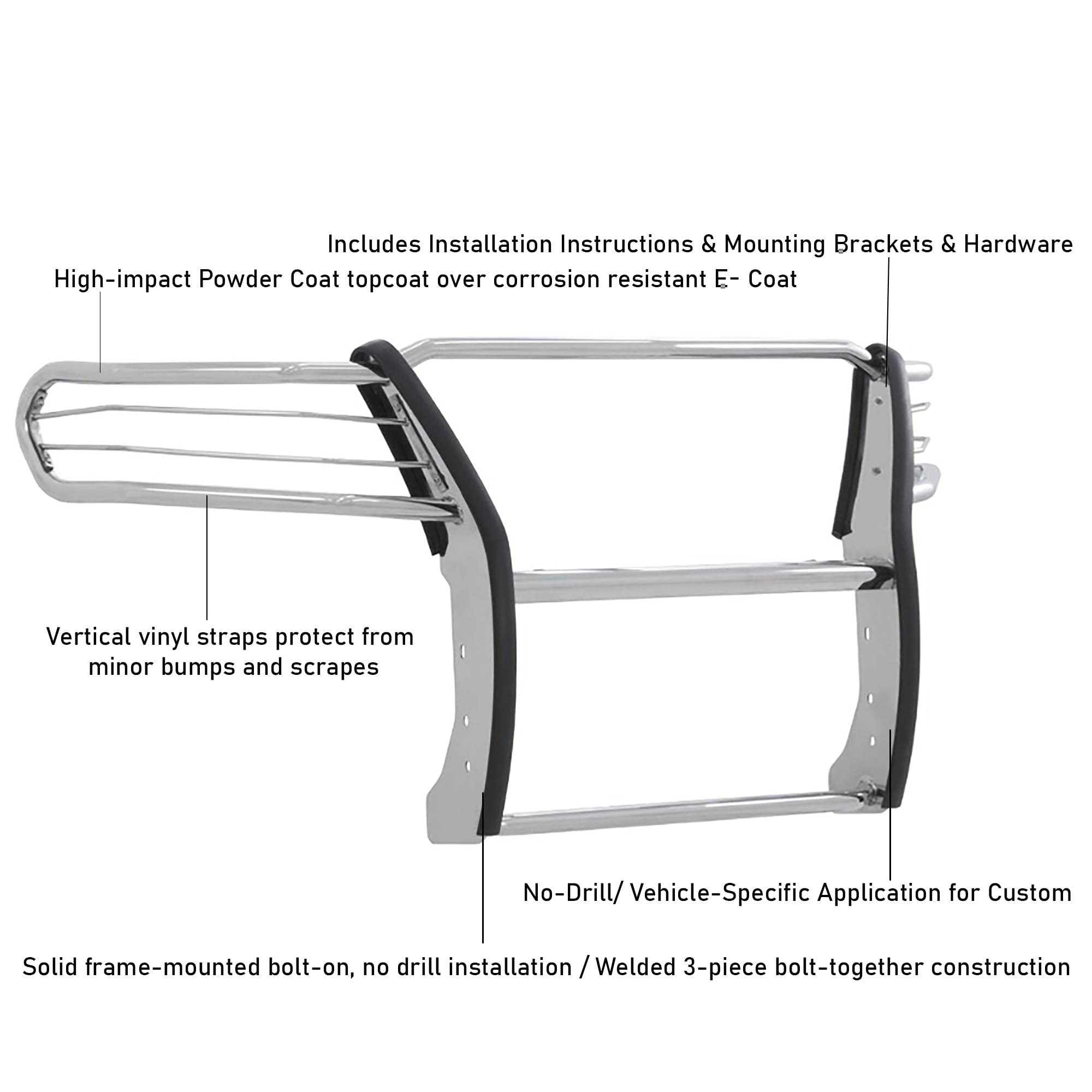Modular Black Horse Grille Guard Stainless Steel Compatible with 19-25 Mercedes Sprinter 1500/2500/3500/3500XD/4500/Freightliner Sprinter 1500/2500/3500/3500XD/4500(Excl. 3500 Dually,2/4 WD)