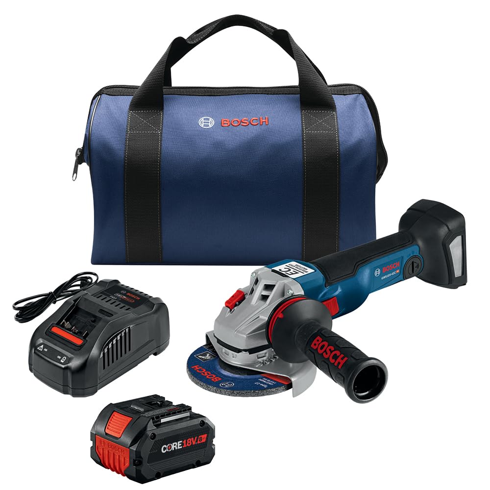 Bosch GWS18V-10B14 18V 4-1/2 – 5 In. Brushless Angle Grinder Kit with (1) CORE18V® 8 Ah High Power Battery