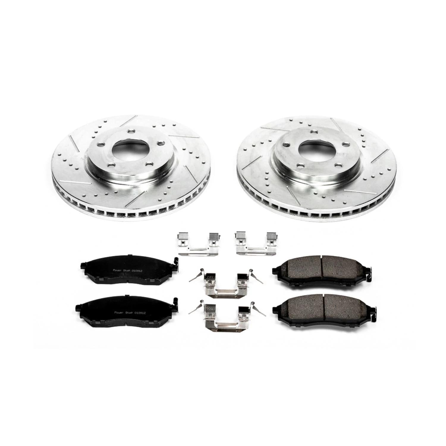 Power Stop K152 Z23 Front Carbon Fiber Brake Pads with Drilled & Slotted Brake Rotors Kit For INFINITI M45 2003-2004, INFINITI Q45 2002-2006 [Model Specific]