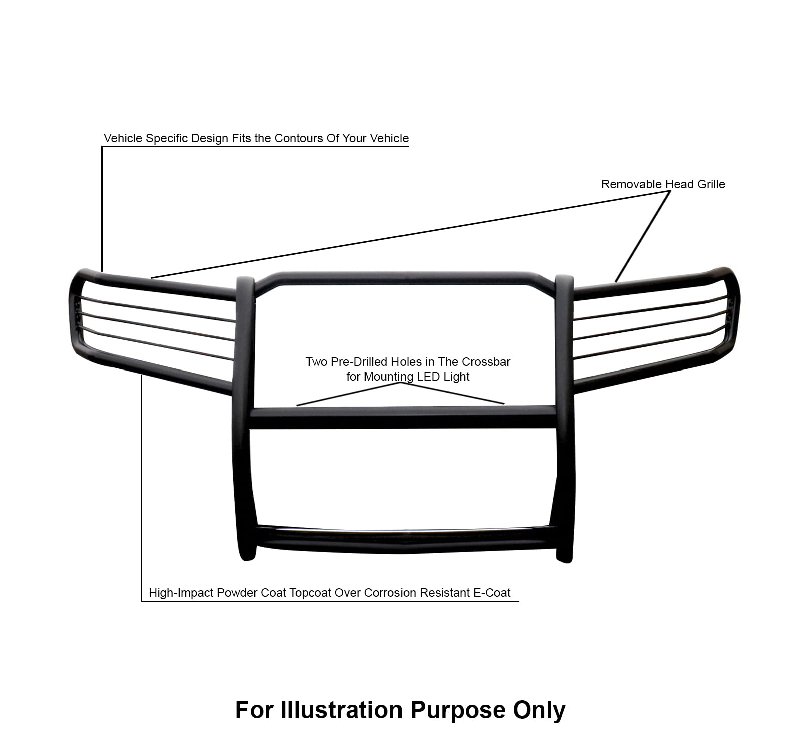 Grille Brush Black Horse Bumper Guard Modular Compatible with 2009-2015 Honda Pilot-17H151400MA