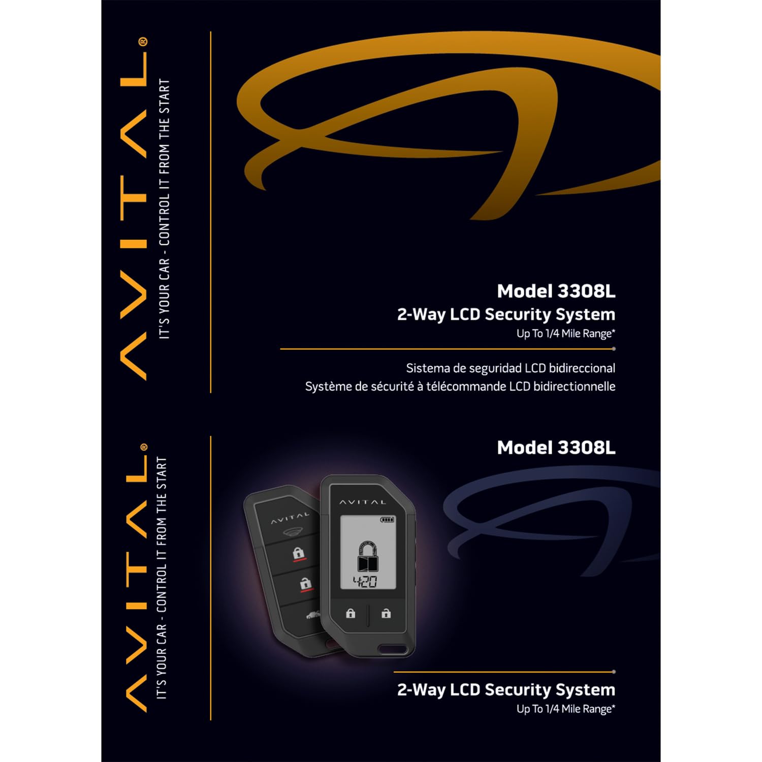 2-Way LCD Avital 3308L Vehicle Security System with 2 Remotes (Compatible with Directed by VOXX SmartStart-Pro)