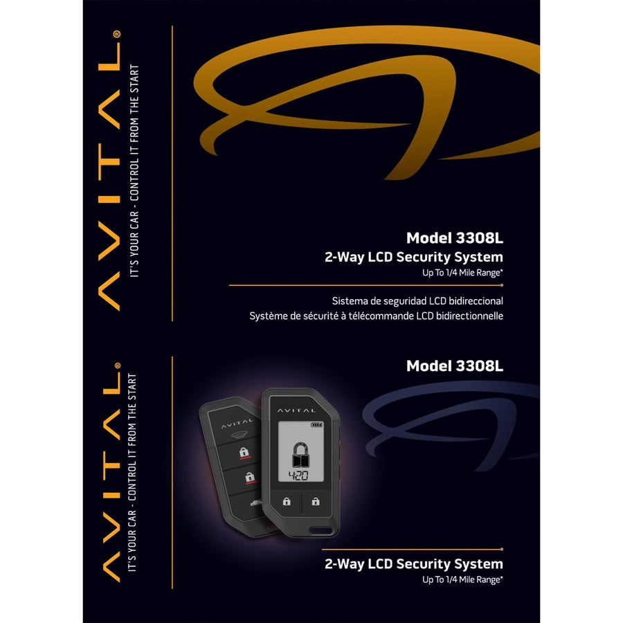 2-Way LCD Avital 3308L Vehicle Security System with 2 Remotes (Compatible with Directed by VOXX SmartStart-Pro)