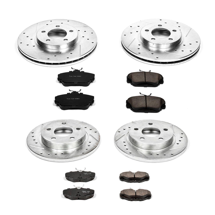 Power Stop K1320 Z23 Carbon Fiber Brake Pads Front and Rear with Drilled & Slotted Brake Rotors Kit For Ford Taurus, Lincoln Continental, Mercury Sable [Model Specific]