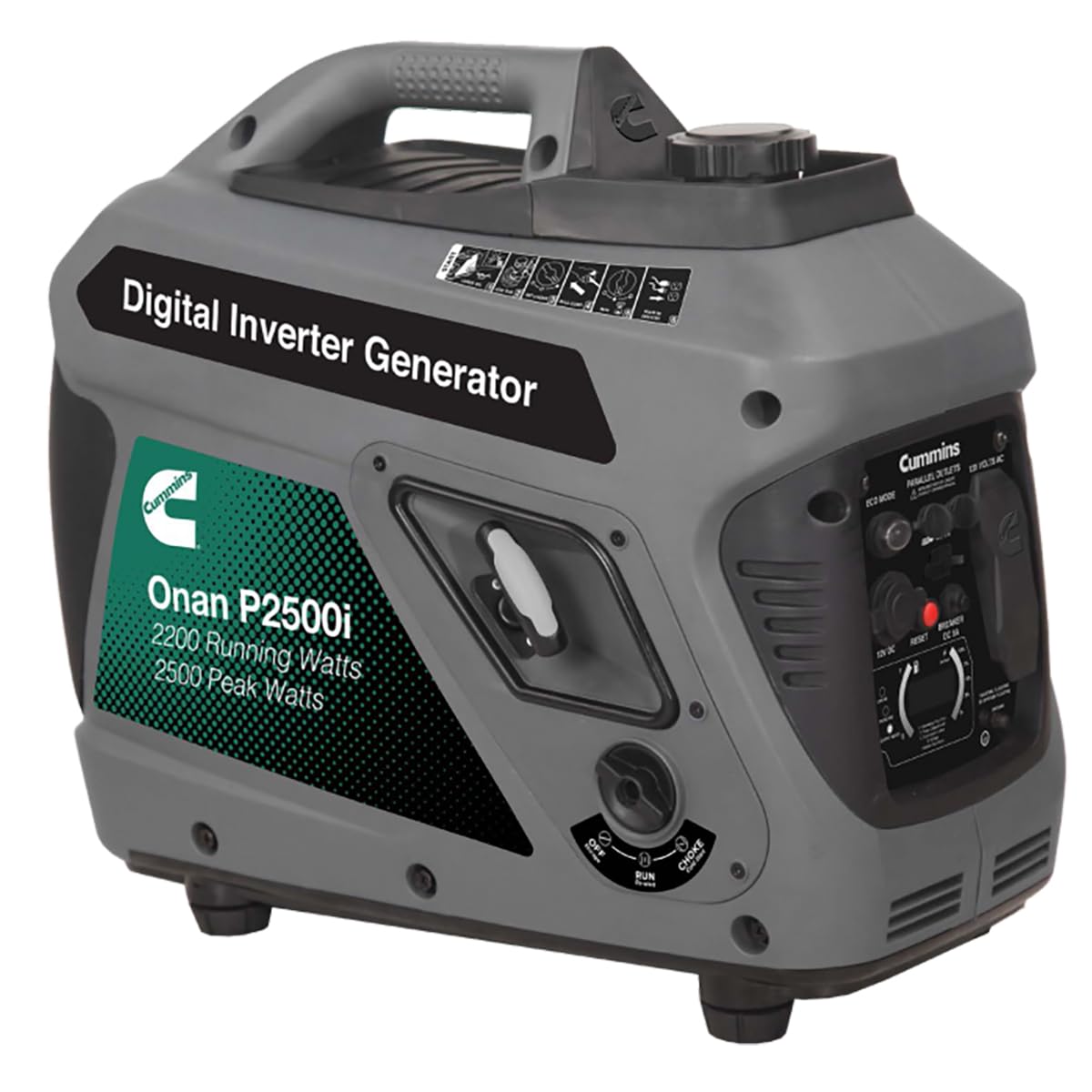 Cummins Onan P2500i Generator Inverter, 2500 Peak/2200 Running Watts, Ultra-Quiet 52 dBA, Portable Gas Powered, Parallel Ready, 10hr Runtime, Lightweight 48 lbs, RV & Camping, CARB/EPA Compliant