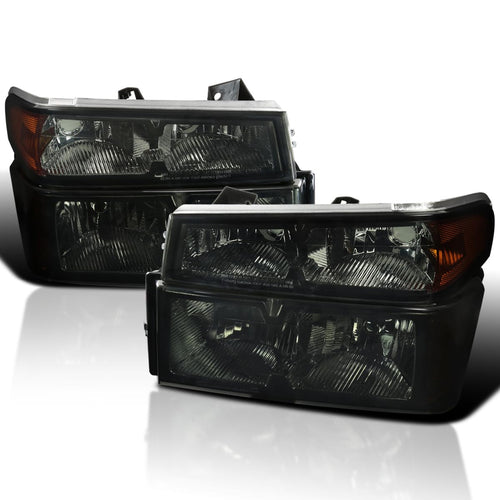 Smoke Lens SPEC-D TUNING Headlights + Bumper Lights Compatible with 2004-2012 Chevy Colorado, GMC Canyon, L+R Pair Head Light Lamp Assembly