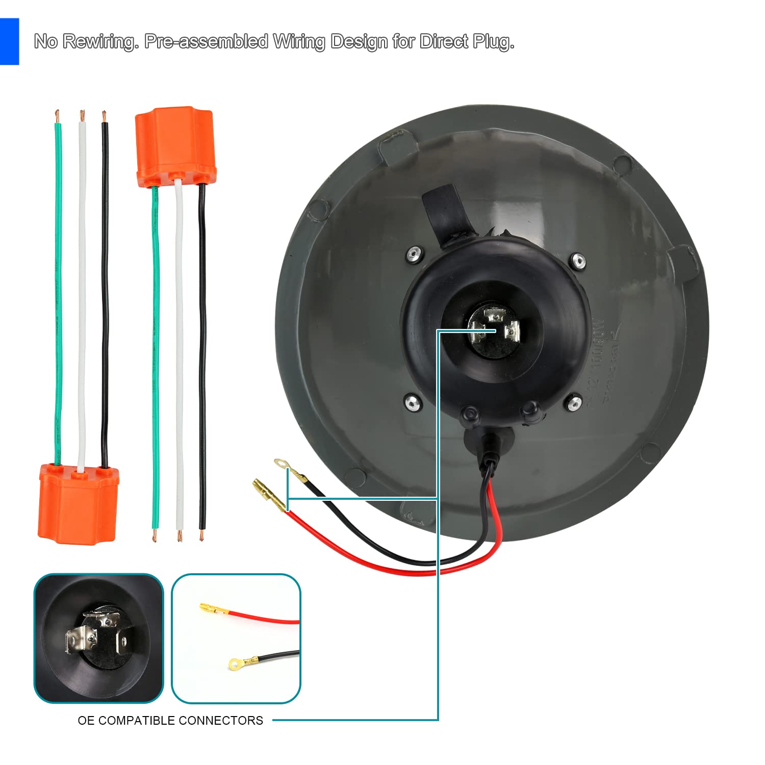 7" Black Round Projector Headlights Spec-D Tuning Clear Lens W/H4 Bulbs Head Light Assembly Fit For Most Vehicles Equipped 7" Round Headlights, Left + Right Pair Headlamps Assembly