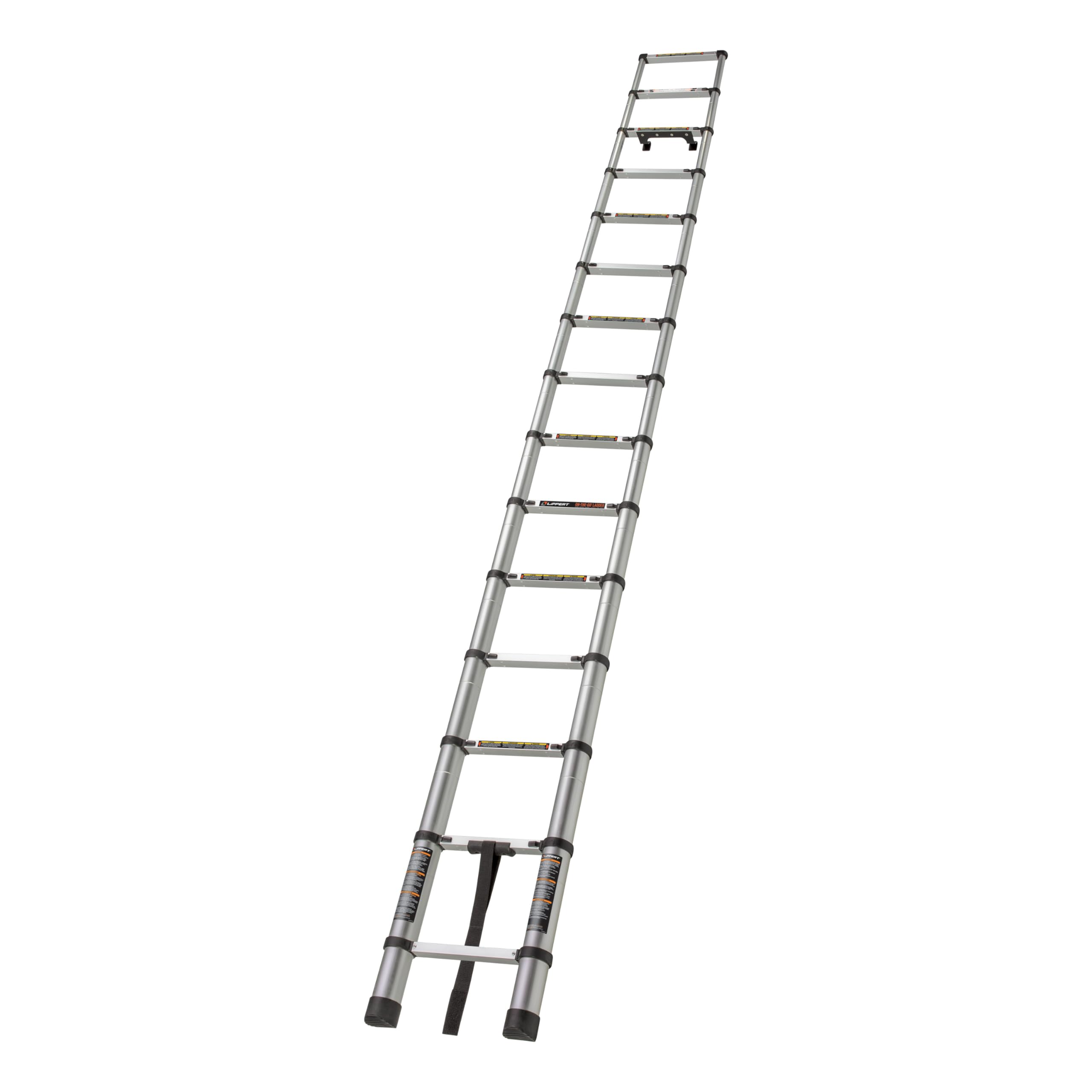 Lippert Portable On-The-Go Telescoping RV Ladder - 14.5' — Enhanced Stability and Safety - Retracts to 35.75" - Sturdy 330 lb. Capacity - Compatible with Lippert Ladder Receiver - 2021126697