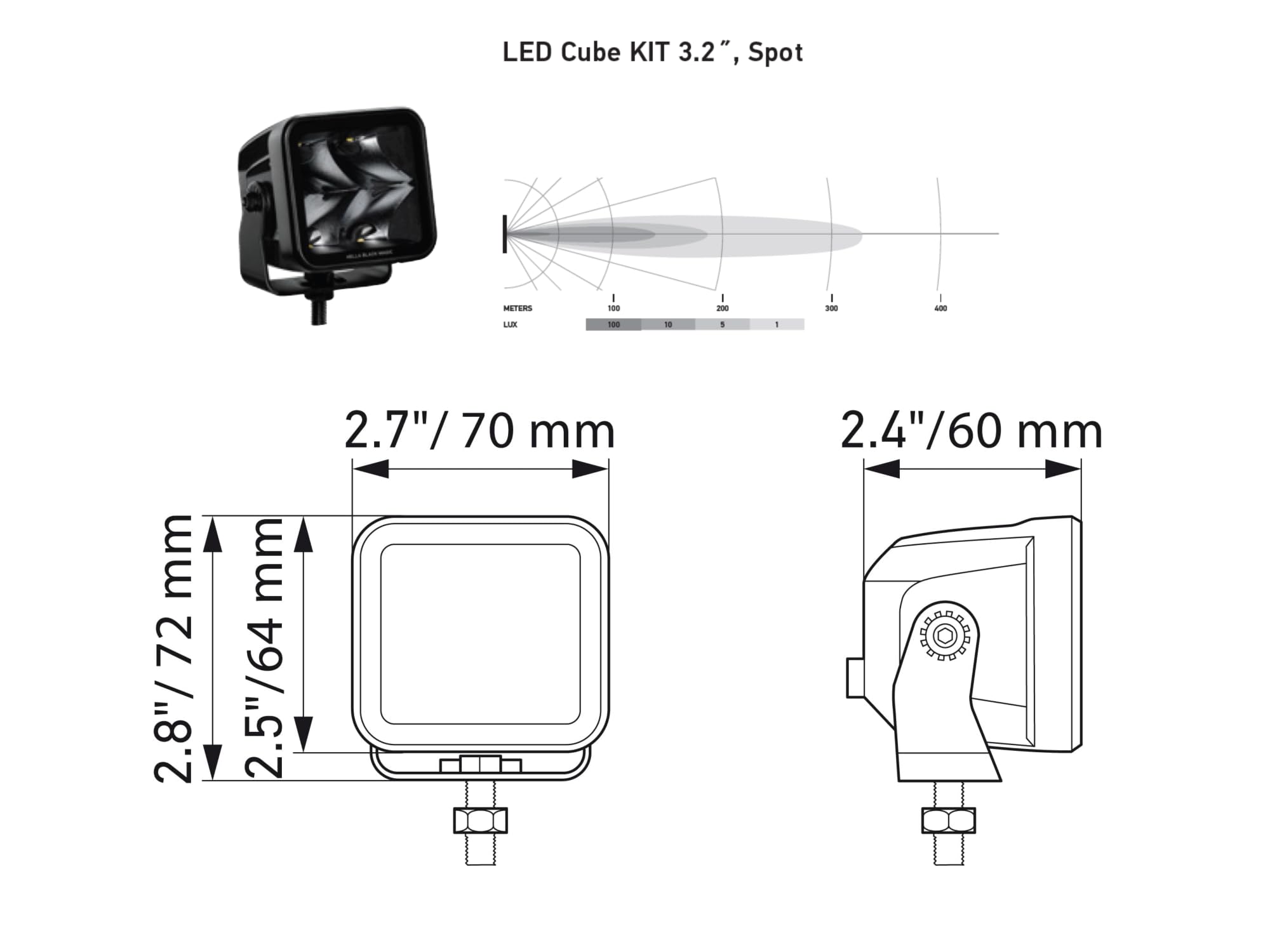 HELLA LED-Spotlight 1FA 358 176-821 - Black Magic Cube Kit 3.2" - 12/24V - mounting - Long-Range Illumination - Cable: 500mm - Plug: Deutsch Plug - Kit - Quantity: 2