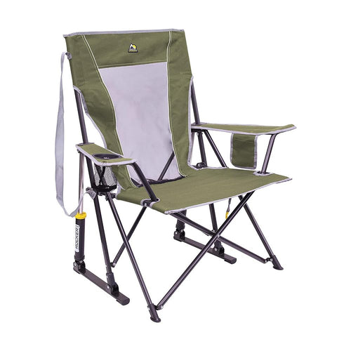 Comfort Pro Rocker GCI Outdoor Camping Chair | Portable Folding Rocking Chair with Durable Armrests & Drink Holder — Loden Green