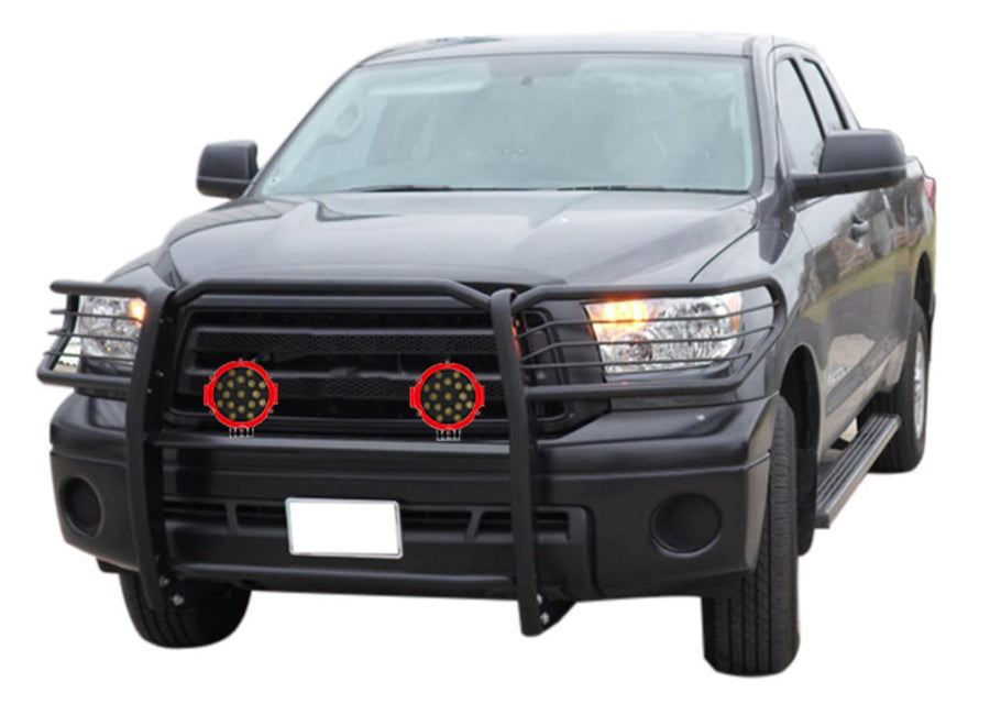 Grille Brush Black Horse Bumper Guard Modular Black Come with Pair of 7.0" Dia.LED Lights with Red Trim Rings Compatible with 2004-2006 Toyota Tundra-17TS27MA-PLR