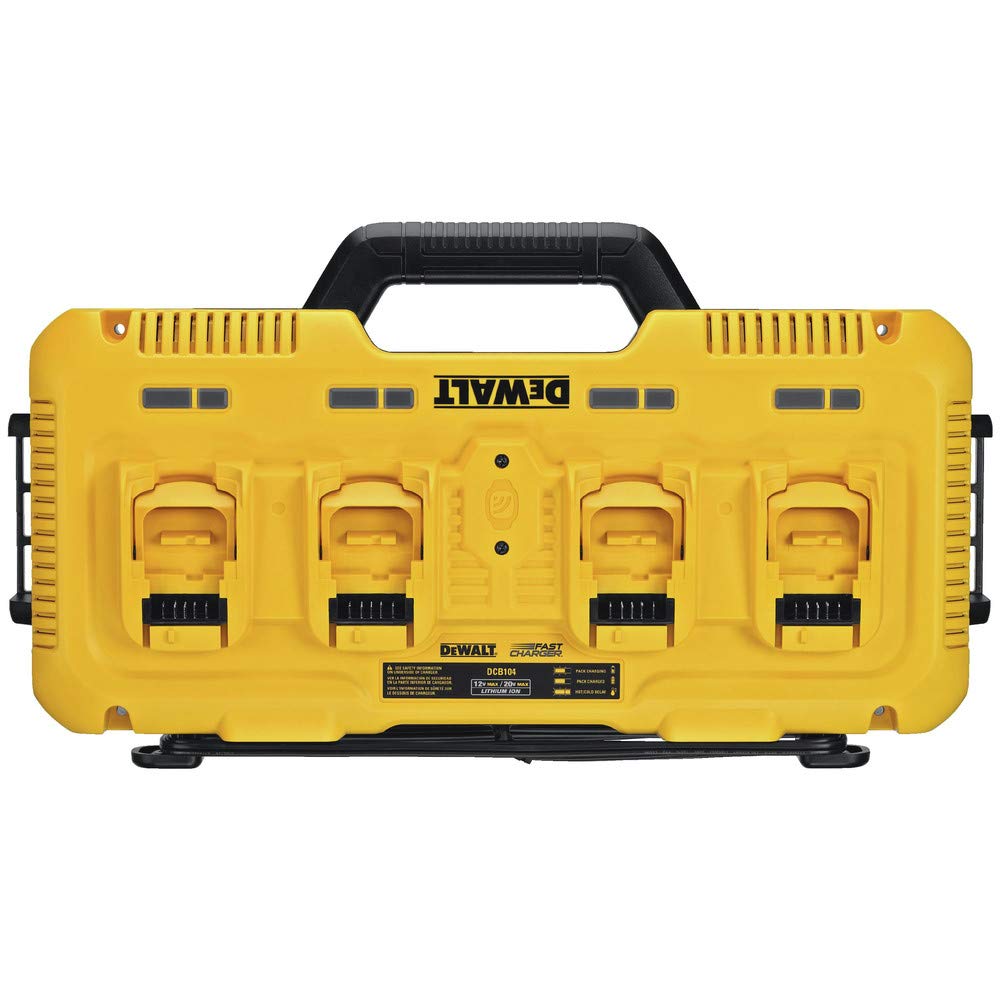 DEWALT Charger Battery for 12V MAX, 20V MAX and FLEXVOLT 20V/60V MAX Batteries, 8 Amp, 4 Port Simultaneous Fast Charging Station (DCB104)