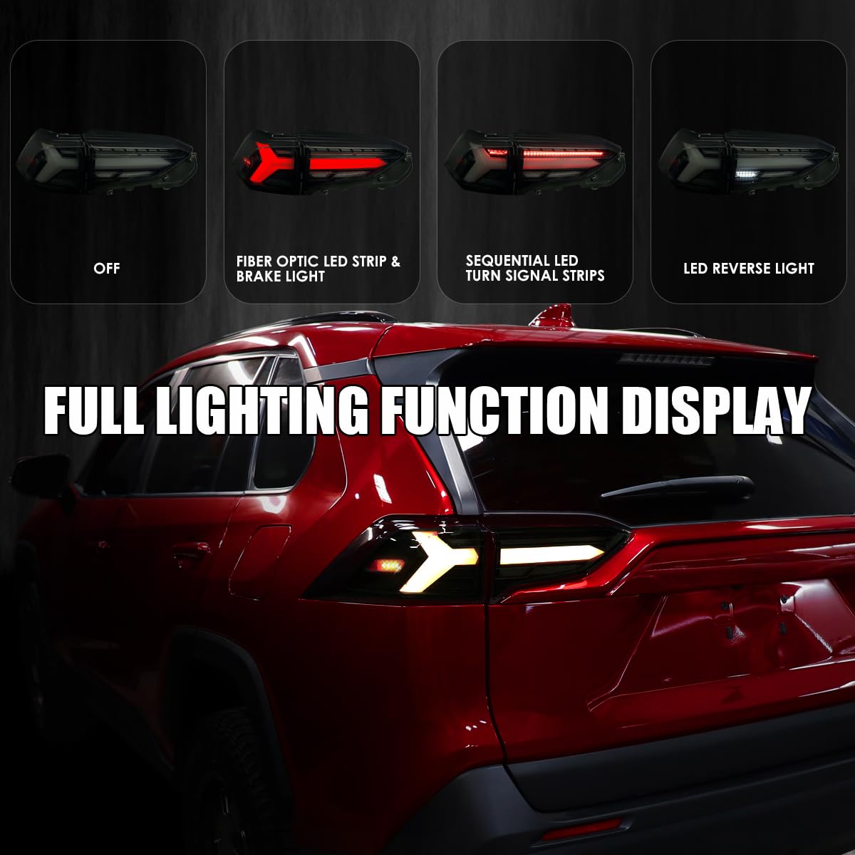 Glossy Black Smoke LED Sequential Tail Lights SPEC-D TUNING Compatible with 2019-2023 Toyota RAV4, Left + Right Pair Assembly