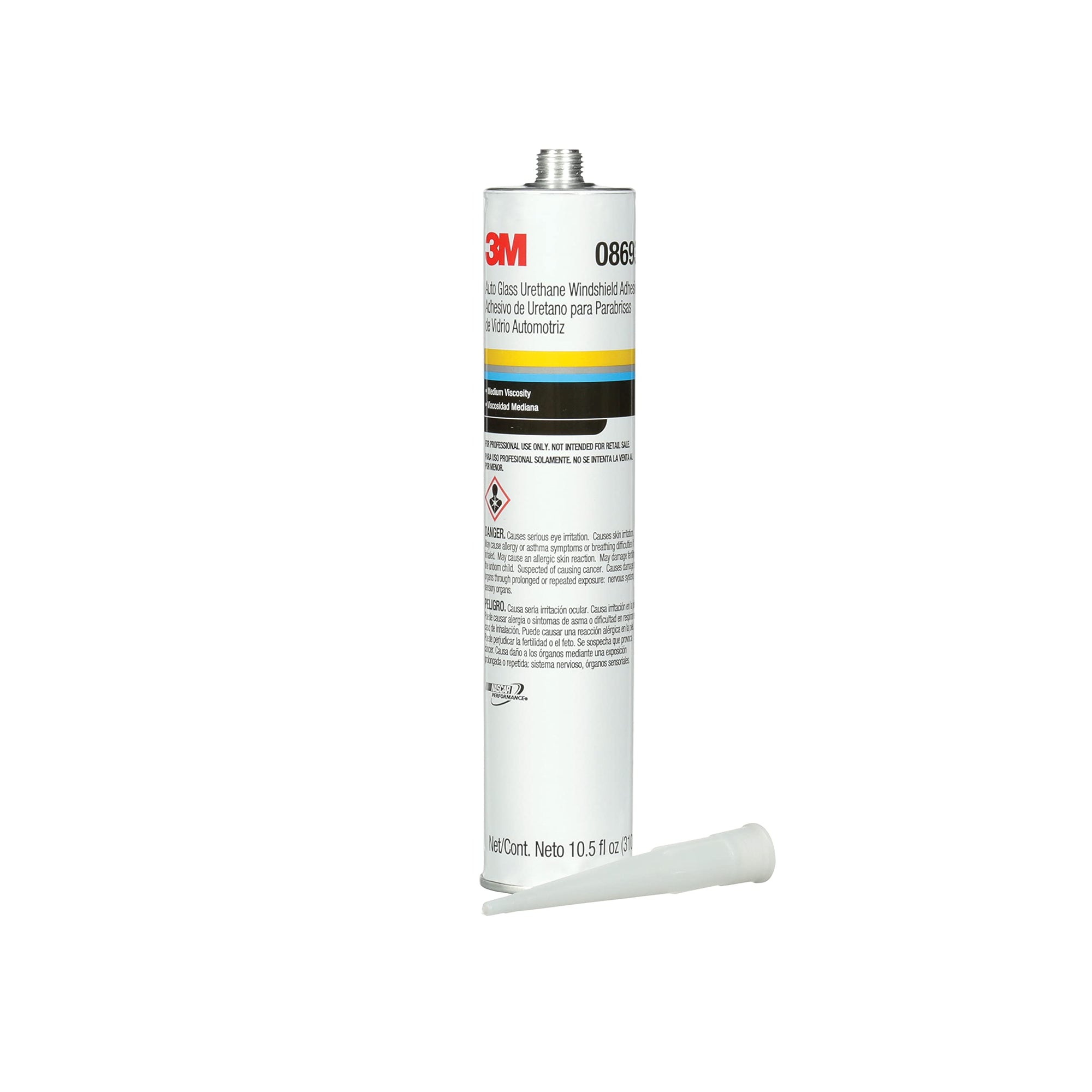 3M Urethane Auto Glass Windshield Adhesive, 08693, Medium Viscosity, High-Strength, Fast-Curing, 310 mL/10.5 fl oz Cartridge, Black