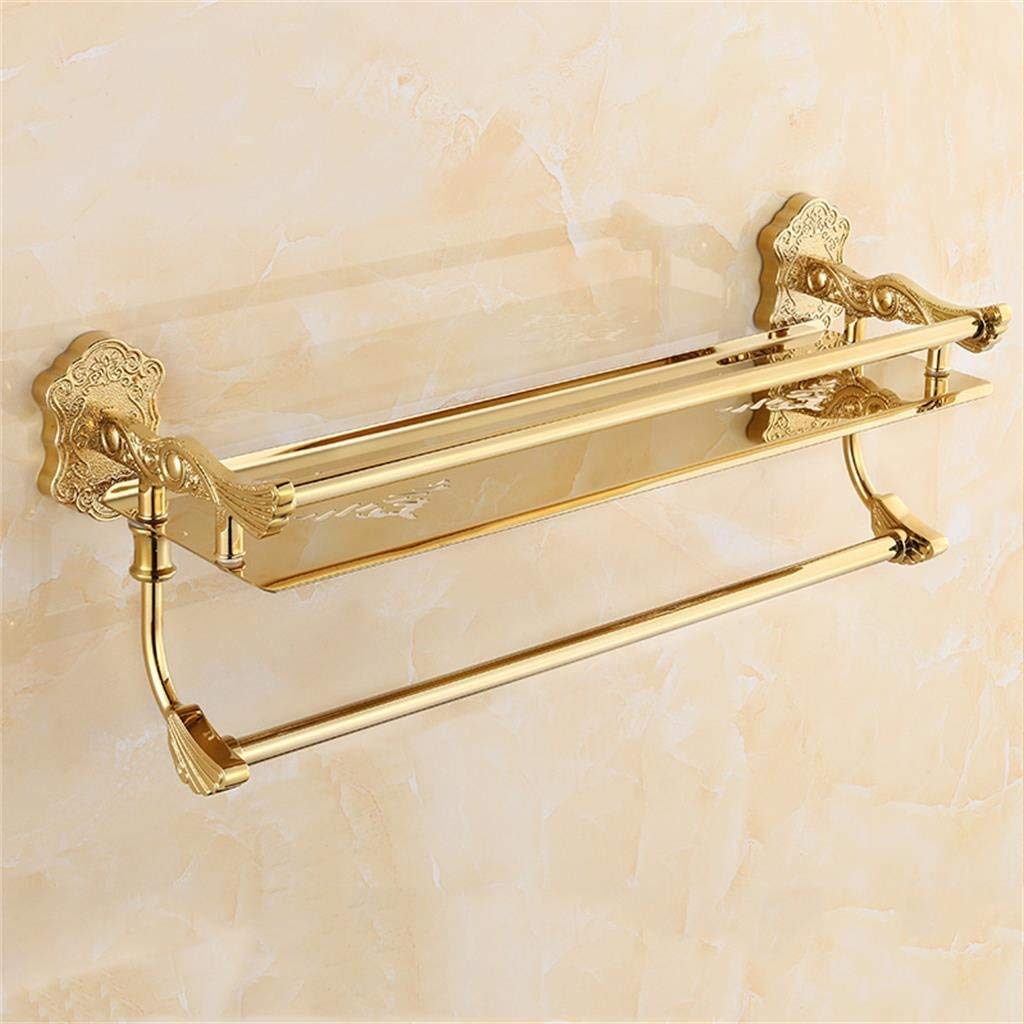 European Highgrade BTBT Carved Gold Racks Towel Bar Shelf Bathroom Wall Mounted Bathroom Shelf (Size : 40cm)