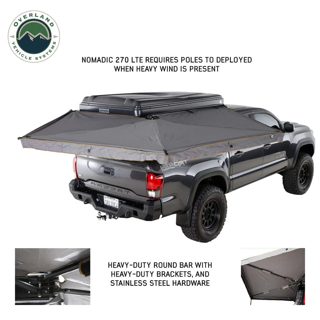 Overland Vehicle Systems Nomadic 270 LTE Awning Passengers Side | Dark Gray | Includes Black Travel Cover | 19689909