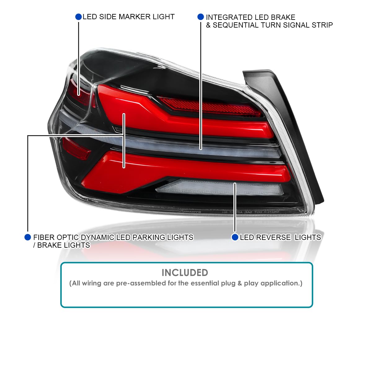 Full LED Jet Black Red Tail Lights w/Sequential Signal, Startup Animation Compatible with SPEC-D TUNING 2015-2021 Subaru WRX and WRX STI