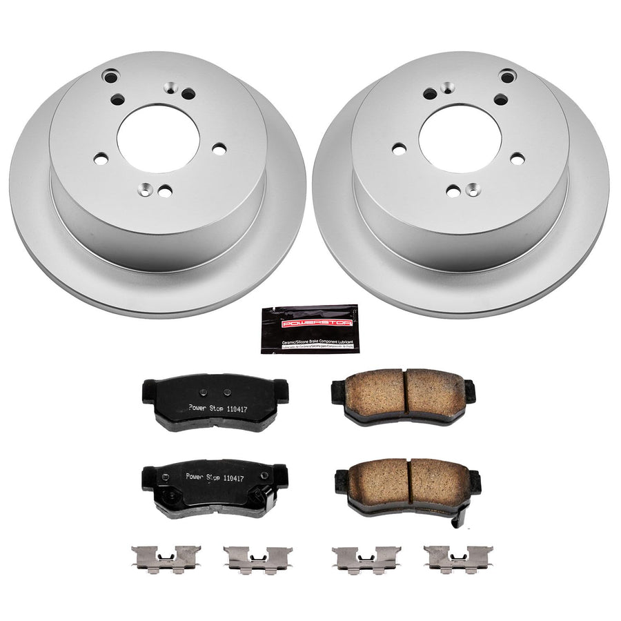 Power Stop CRK5213 Brake Rotor Coated & Ceramic Brake Pads- rear For Hyundai Santa Fe 2001-2006, Hyundai Tucson 2005-2009, Kia Sportage 2005-2010 [Model Specific]