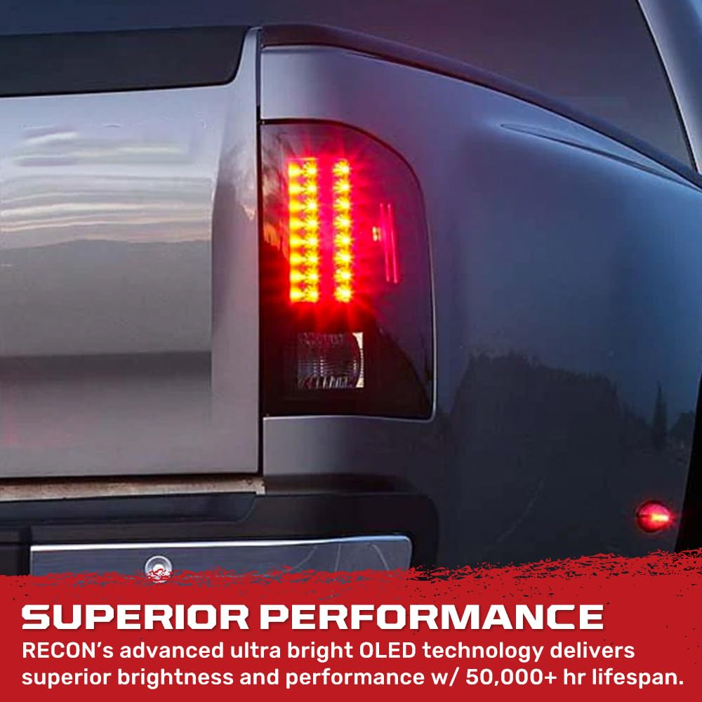 RECON - Fits 07-14 Chevy Silverado (Dually) & GMC Sierra (Dually) Ultra Bright LED Tail Lights (SMOKED LENS) Fits 07-13 Chevy Silverado (Single Wheels)