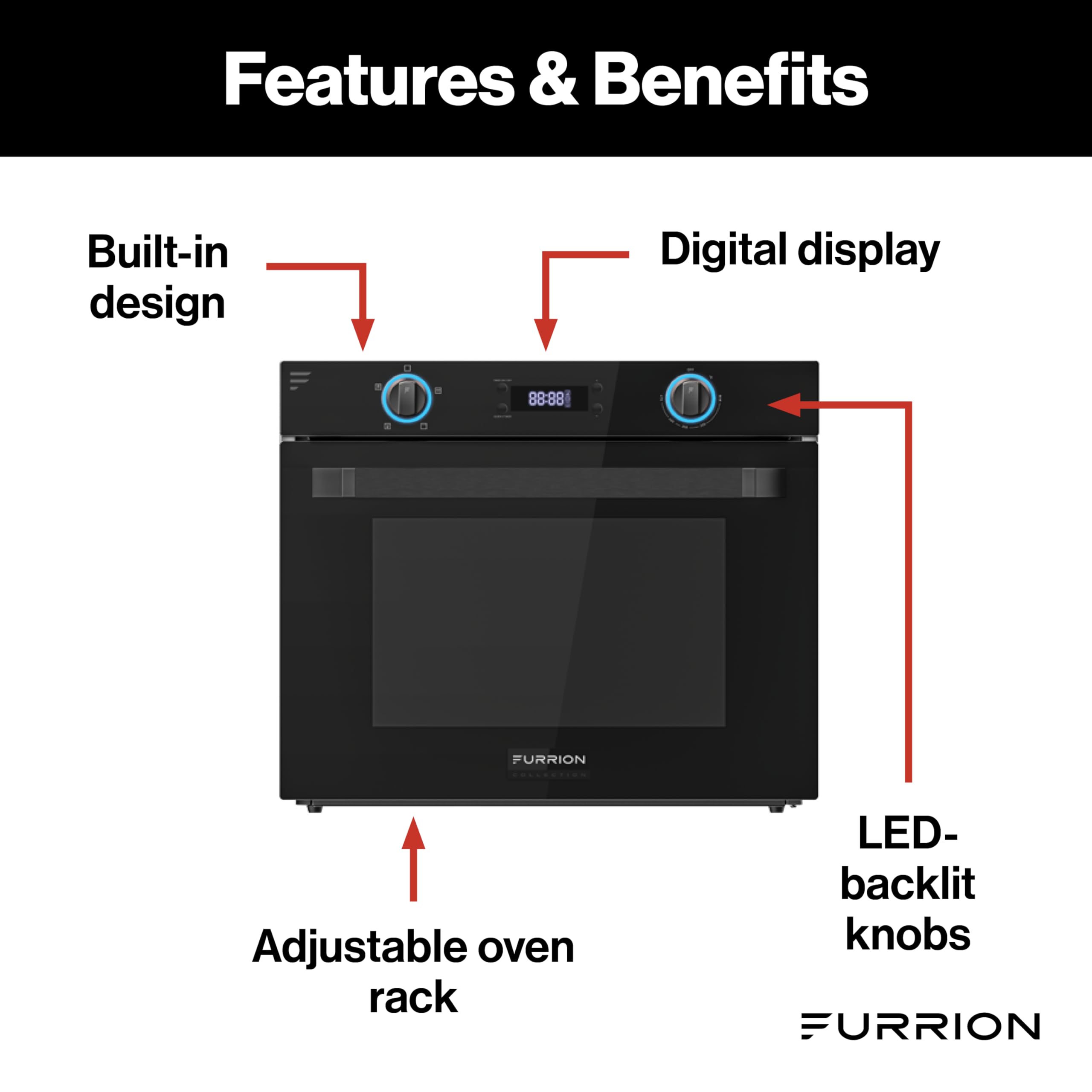 Furrion Chef Collection 2021123921 Built-in Gas RV Oven - 21", Black