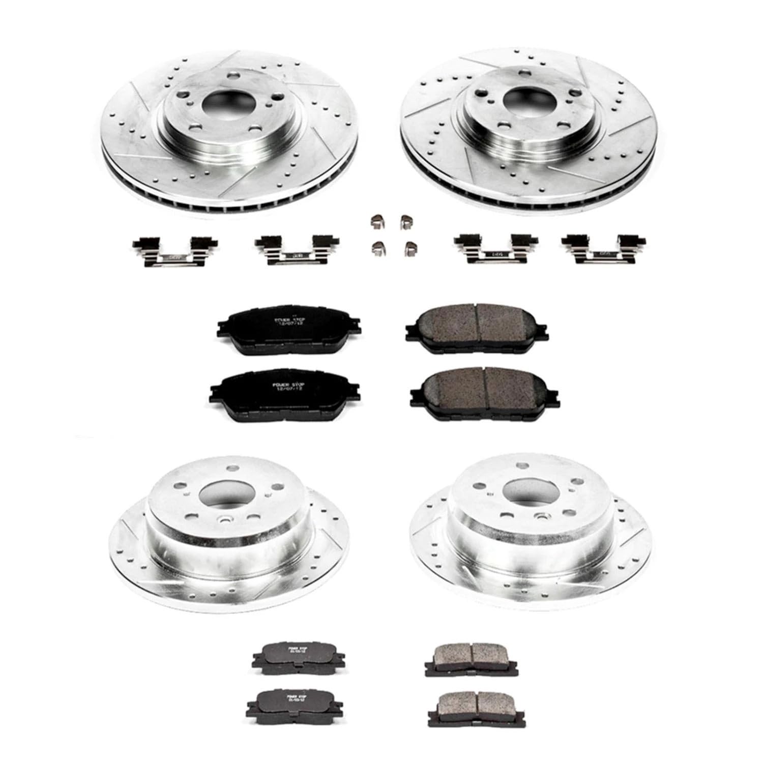 Power Stop K1142 Z23 Carbon Fiber Brake Pads Front and Rear with Drilled & Slotted Brake Rotors Kit For Lexus ES300 2002-2003, Lexus ES330 2004-2006 [Model Specific]