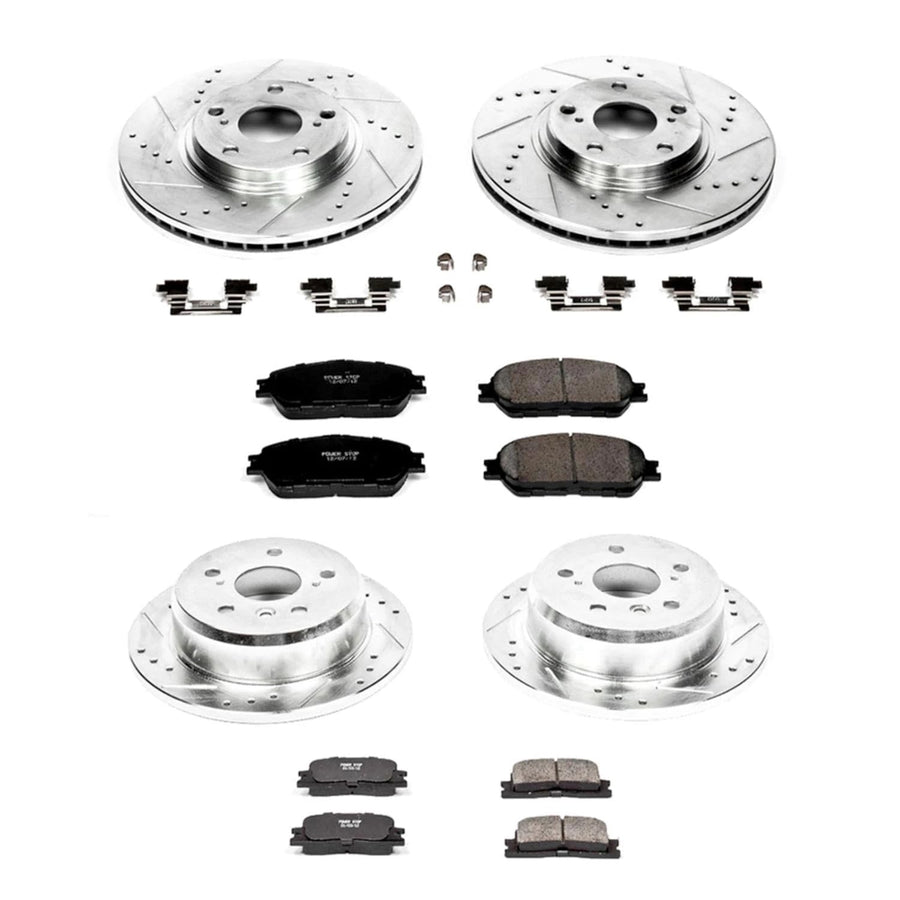 Power Stop K1142 Z23 Carbon Fiber Brake Pads Front and Rear with Drilled & Slotted Brake Rotors Kit For Lexus ES300 2002-2003, Lexus ES330 2004-2006 [Model Specific]
