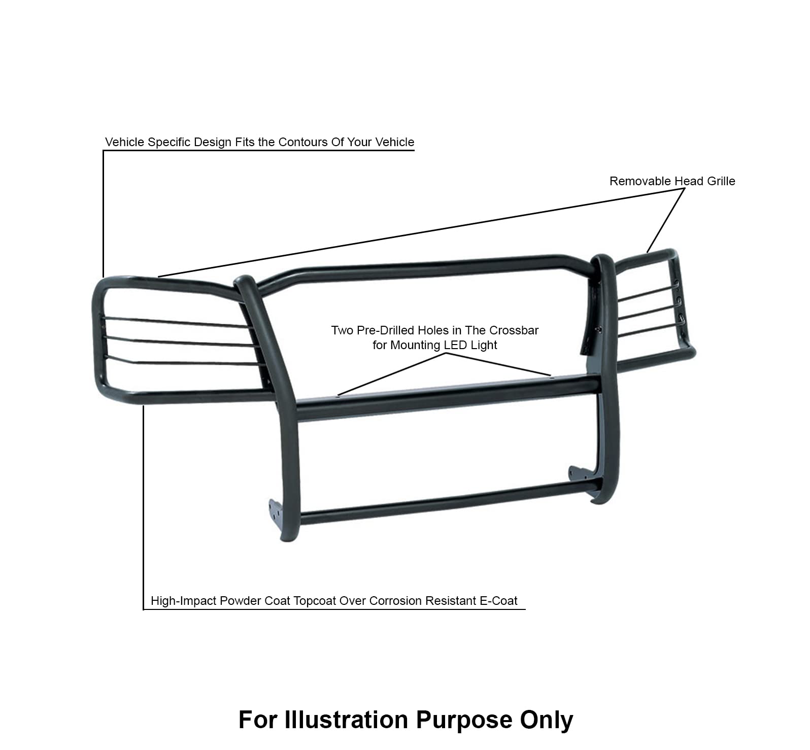 Bumper Guard Black Horse Grille brush Modular Black Compatible with 2007-2013 GMC Sierra 1500-17GS10MA