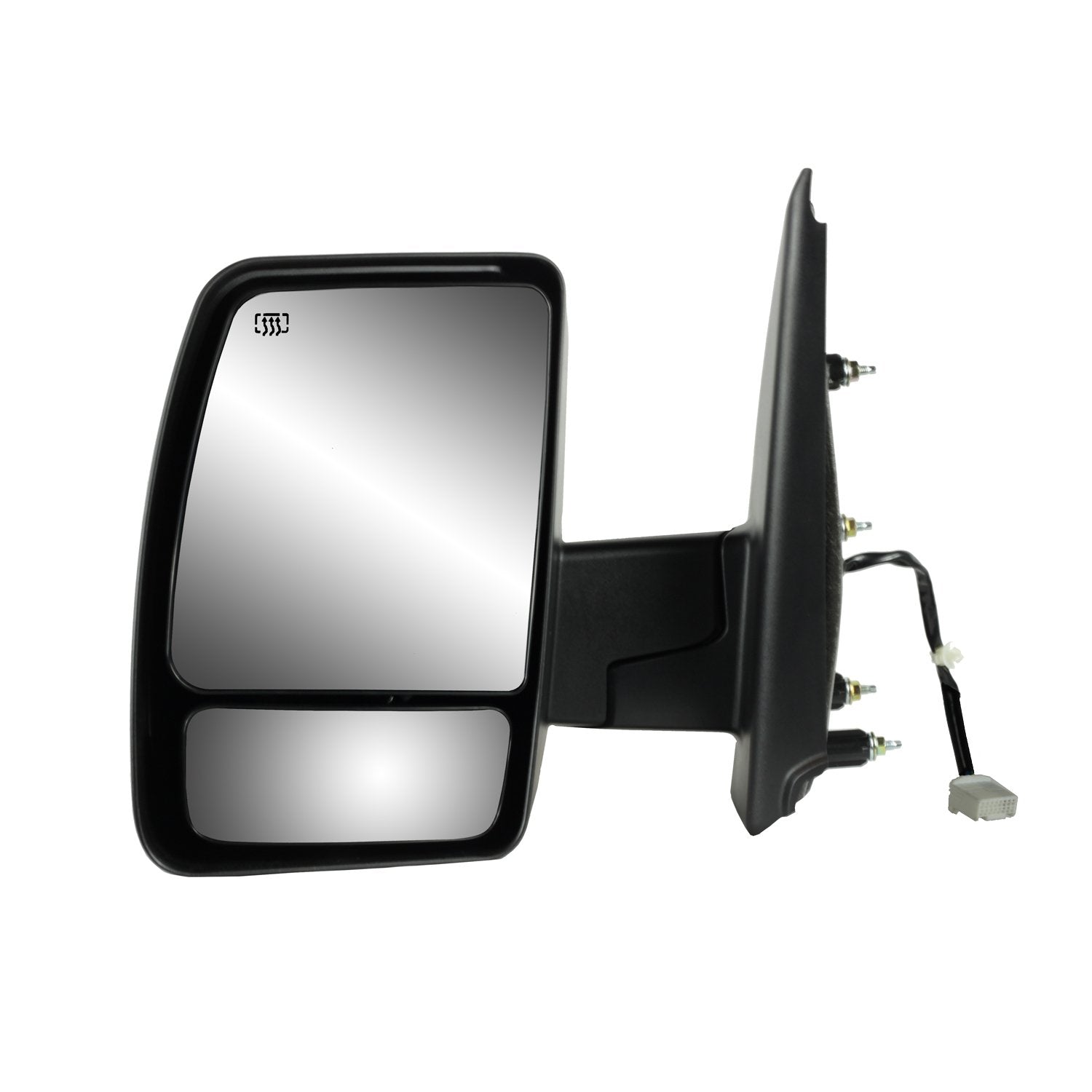 Mirror Driver Side for Nissan NV 1500, 2500, 3500, Textured Black, Dual Lens Foldaway, w/o Tow pkg, Heated Power