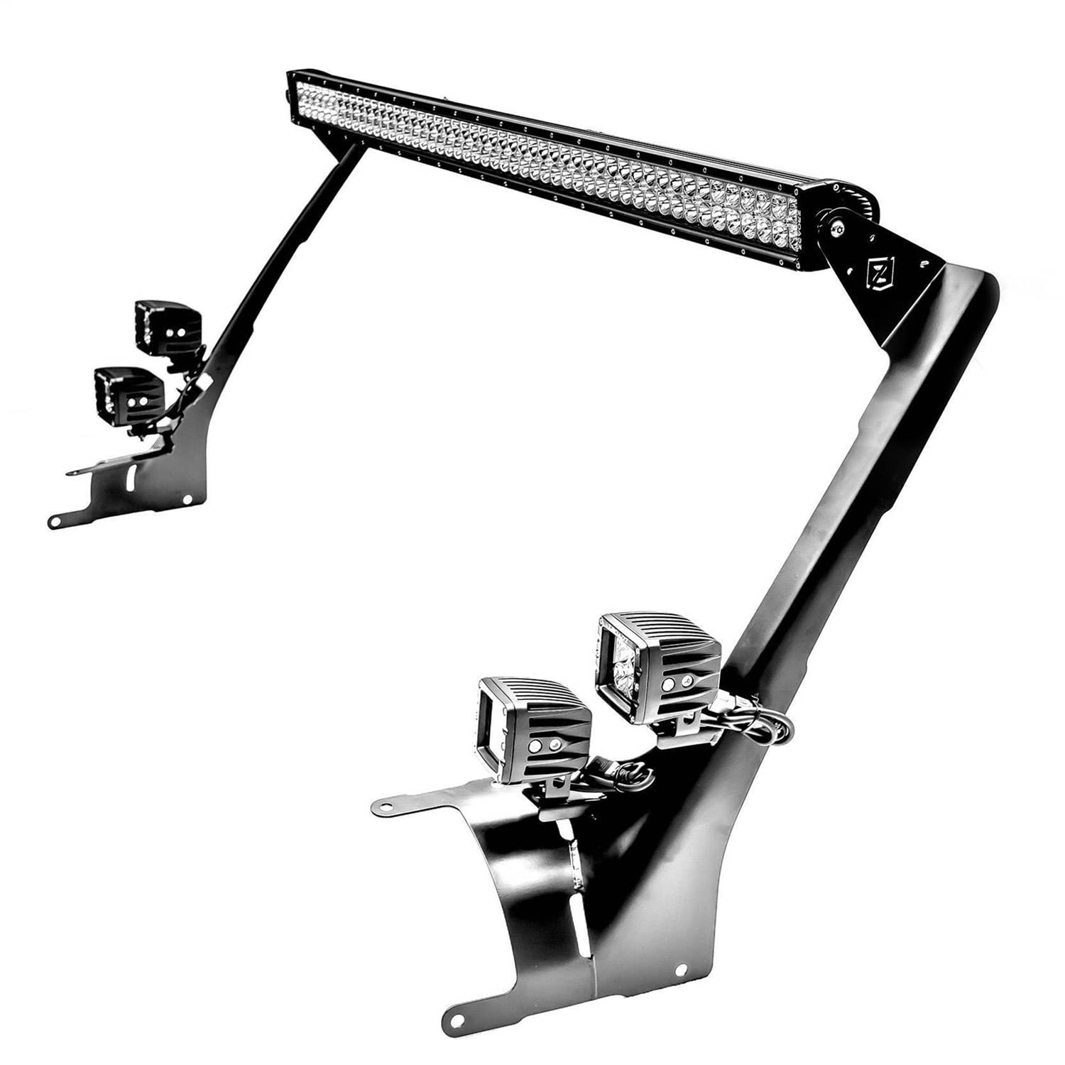 Front Roof LED Kit Jeep JL, Gladiator with (1) 50 Inch LED Straight Double Row Light Bar and (4) 3 Inch LED Pod Lights - PN #Z374831-KIT4