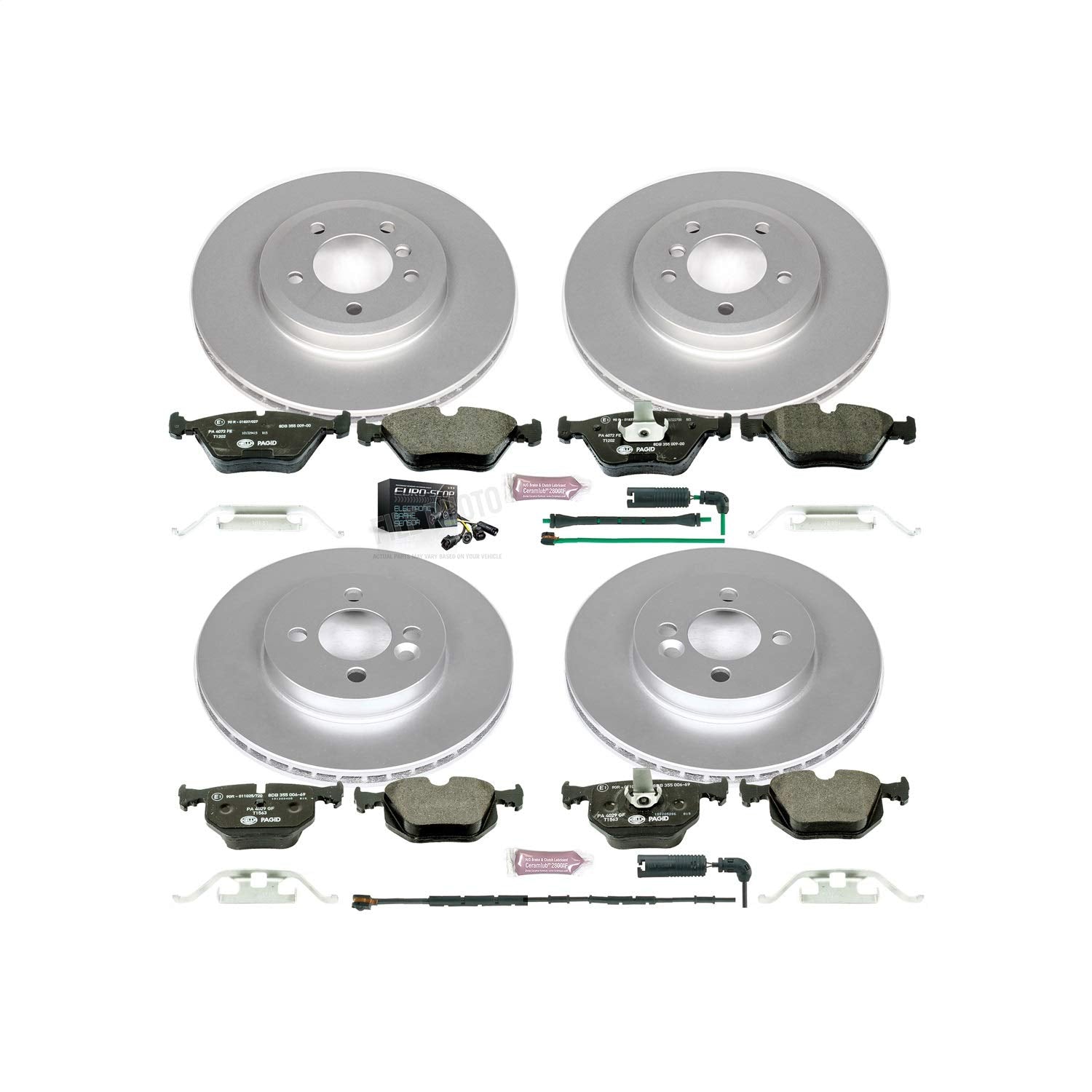 Power Stop ESK5728 Euro-Stop Front & Rear Brake Kit and 2 Front & 1 Rear Sensor Wires For BMW 330Ci 2001-2006, BMW 330i 2001-2005, BMW 330xi 2001-2005 [Model Specific]